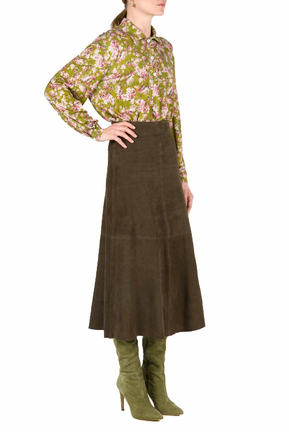 Luisa Beccaria Polo in jersey con stampa boccioli di rosa verde Latest stili