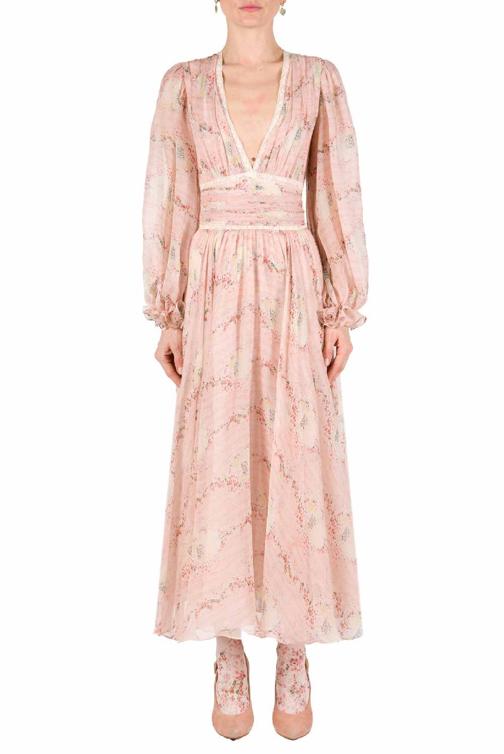 Luisa Beccaria Cerchio In Chiffon Di Pizzo Di Rose Stampato Abito Ultimo giorno