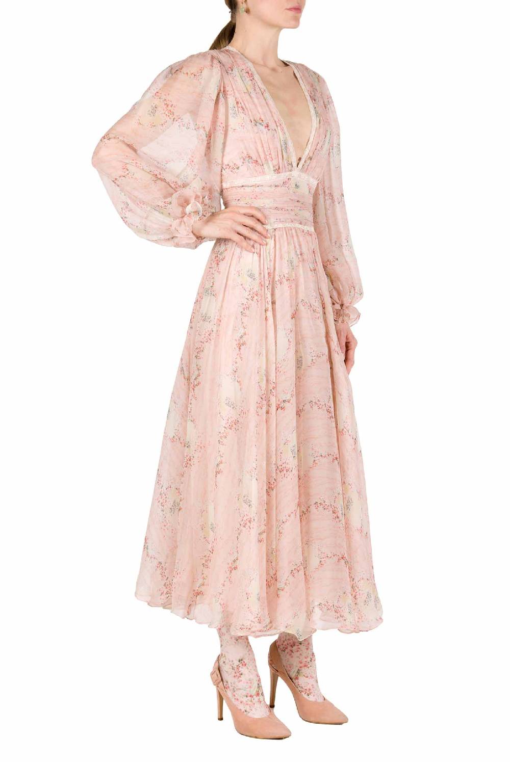 Luisa Beccaria Cerchio In Chiffon Di Pizzo Di Rose Stampato Abito Ultimo giorno