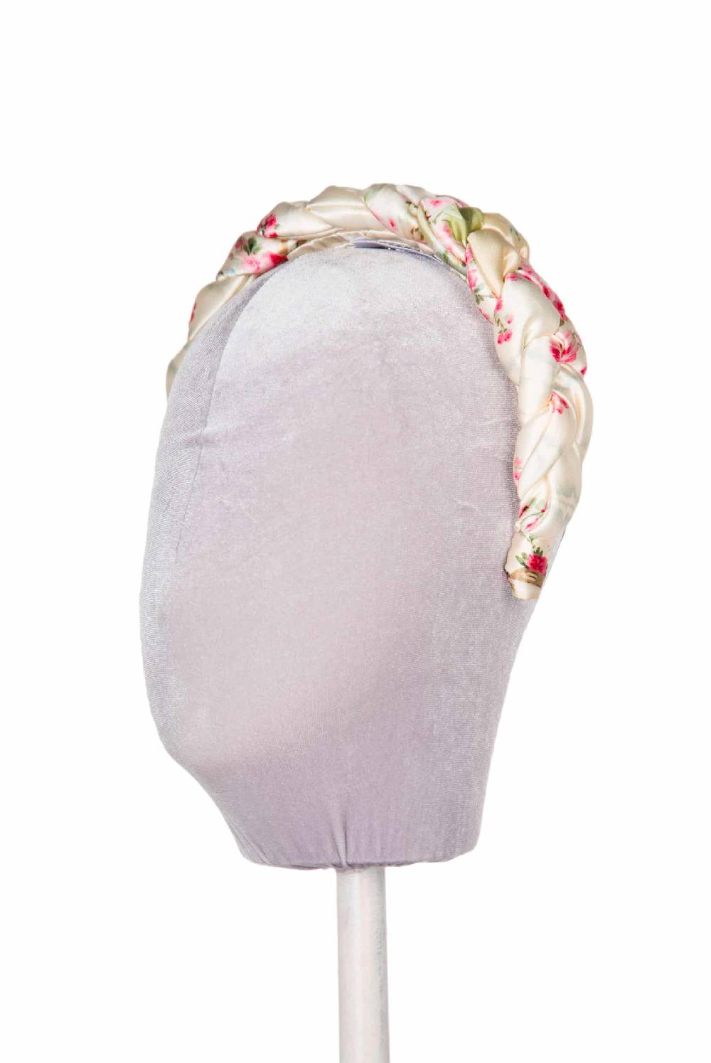 Luisa Beccaria Fascia per capelli intrecciata con boccioli di rose in raso lucido color crema Only for today
