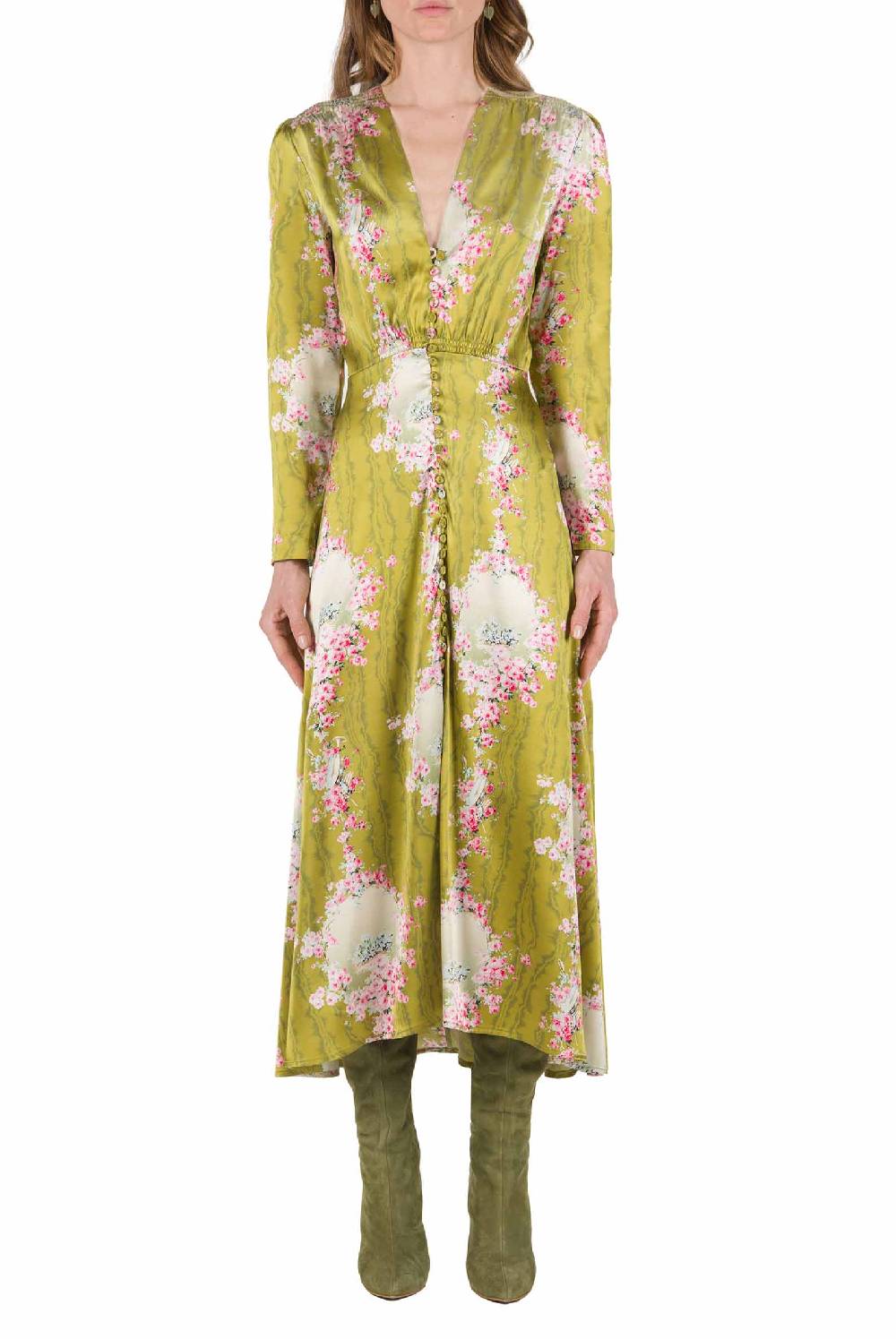 Luisa Beccaria Abito Bottoncino Cocktail Cerchio Di Rose Stampato 50% di sconto con spedizione gratuita