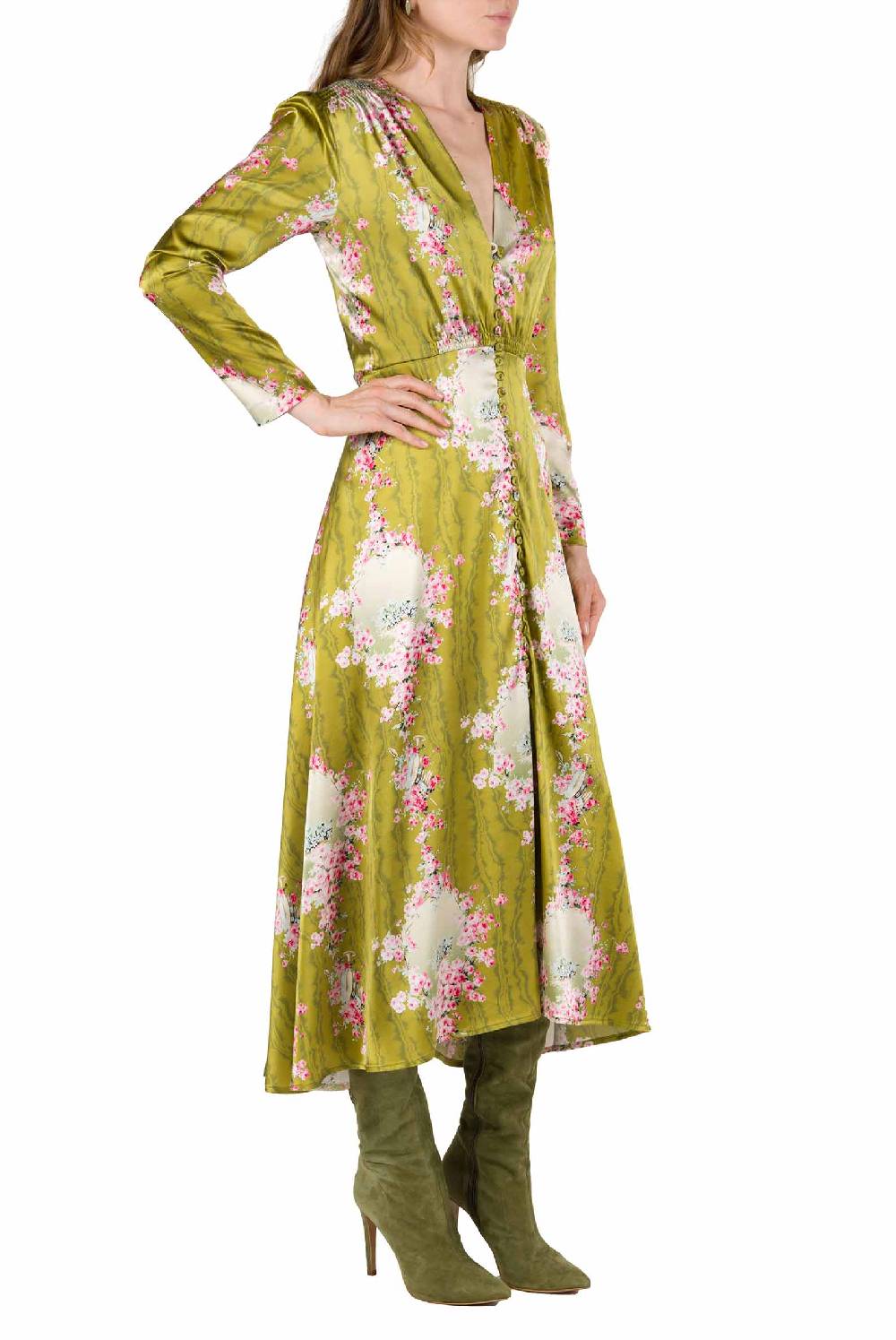 Luisa Beccaria Abito Bottoncino Cocktail Cerchio Di Rose Stampato 50% di sconto con spedizione gratuita