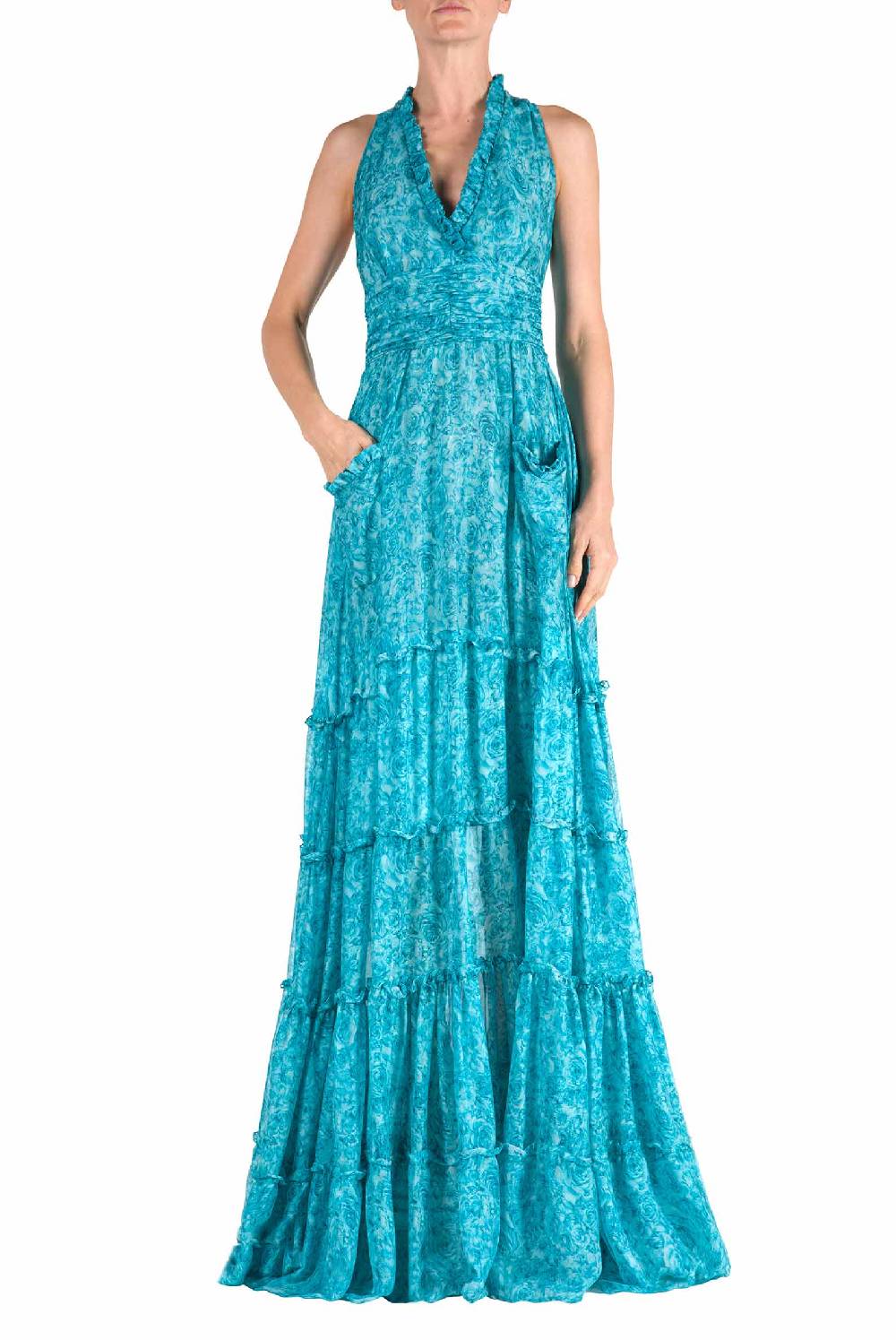 Luisa Beccaria Abito in chiffon di seta stampato con rose 2025