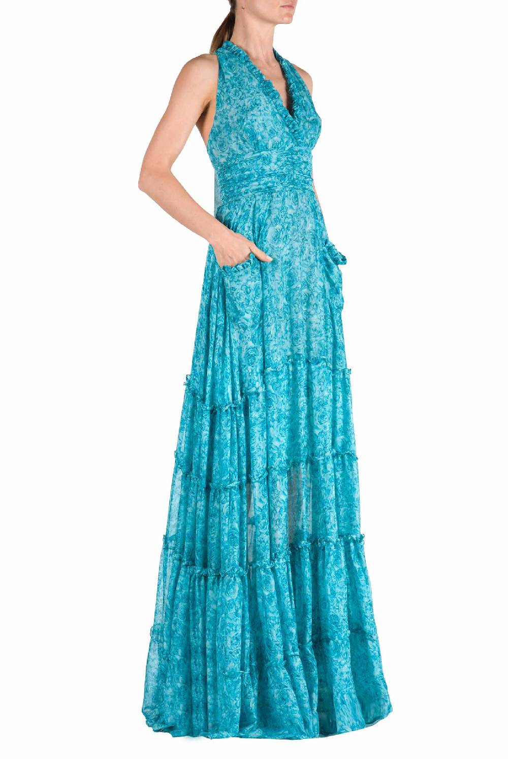 Luisa Beccaria Abito in chiffon di seta stampato con rose 2025