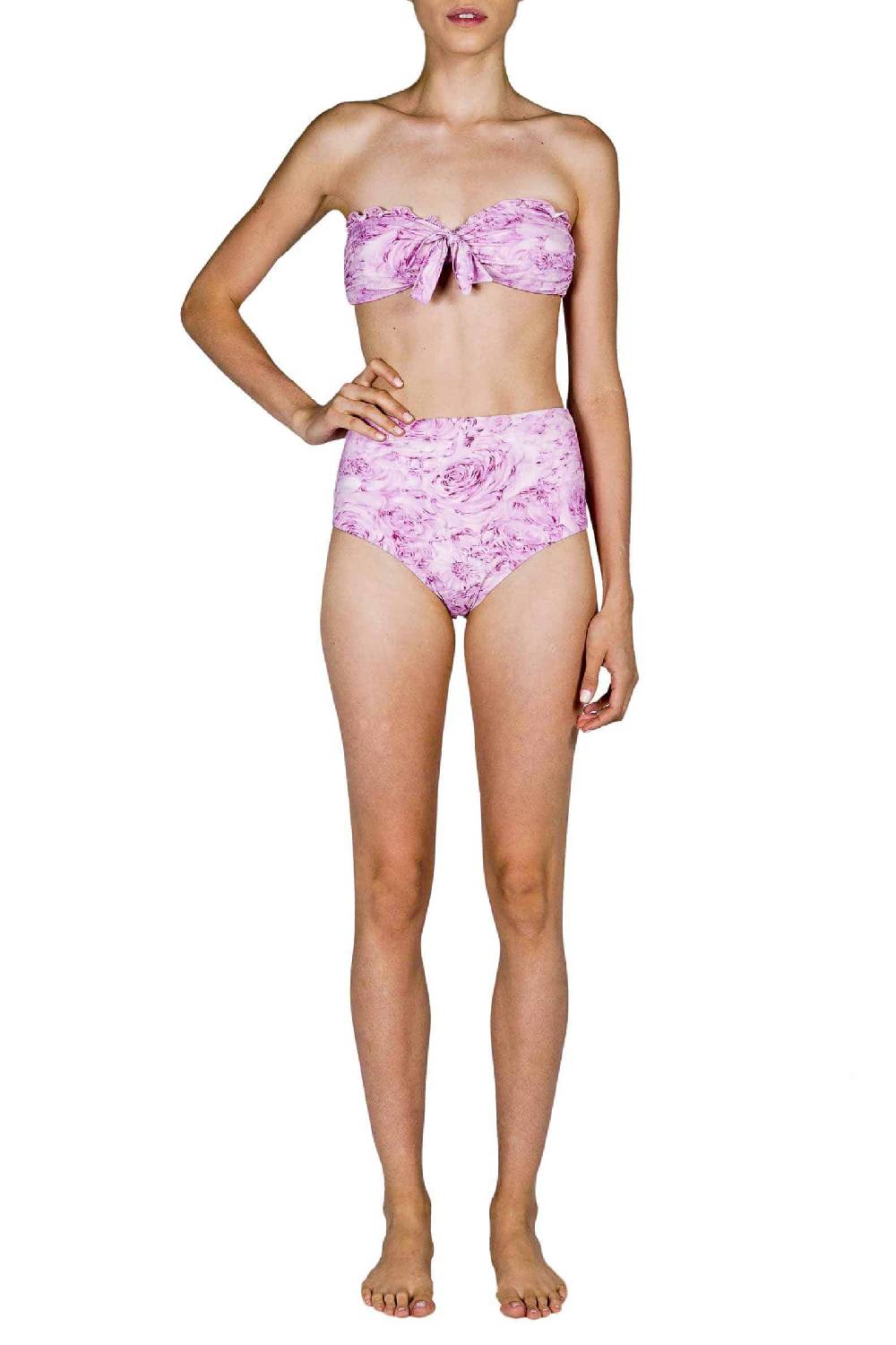Luisa Beccaria Fascia E Vita Alta Slip Bikini Rose Rosa In Linea
