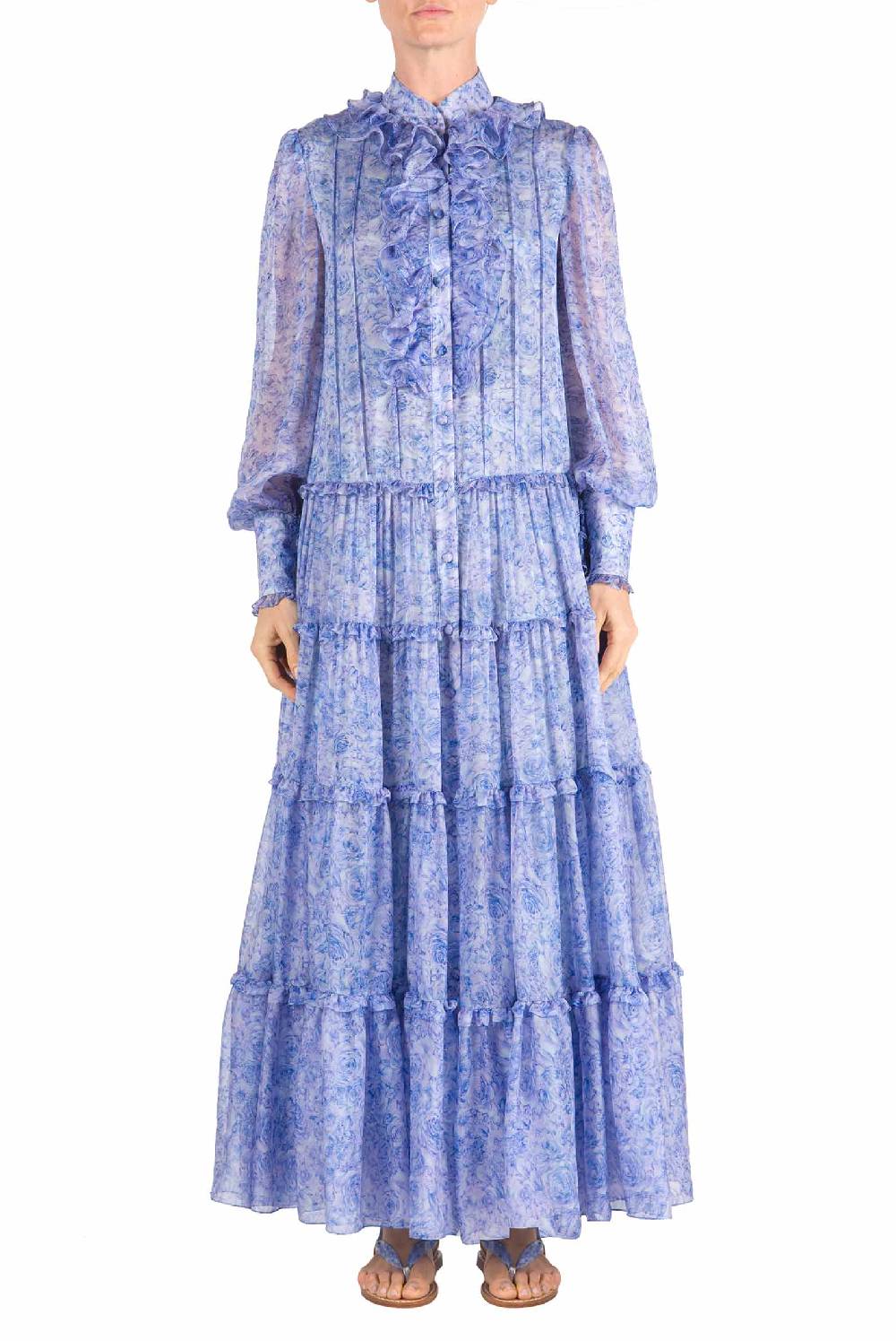 Luisa Beccaria Abito Chemisier in Chiffon con Rose Convenienza