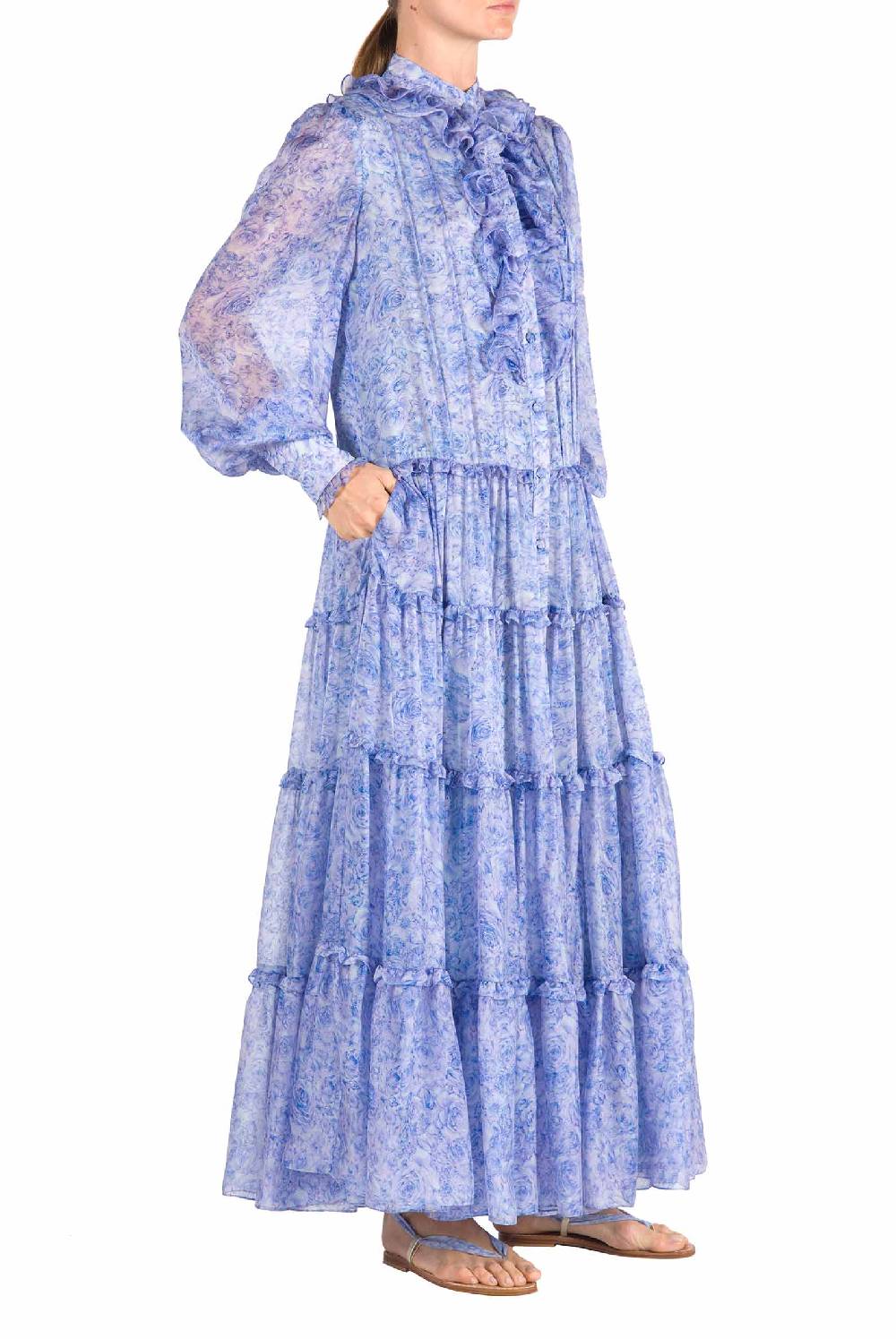 Luisa Beccaria Abito Chemisier in Chiffon con Rose Convenienza