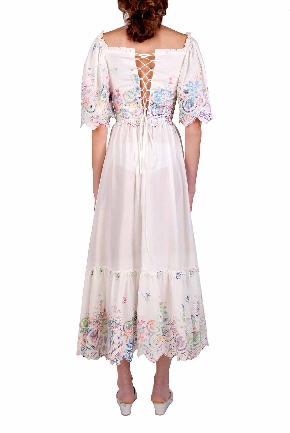 Luisa Beccaria Abito in cotone bianco ricamato Outlet
