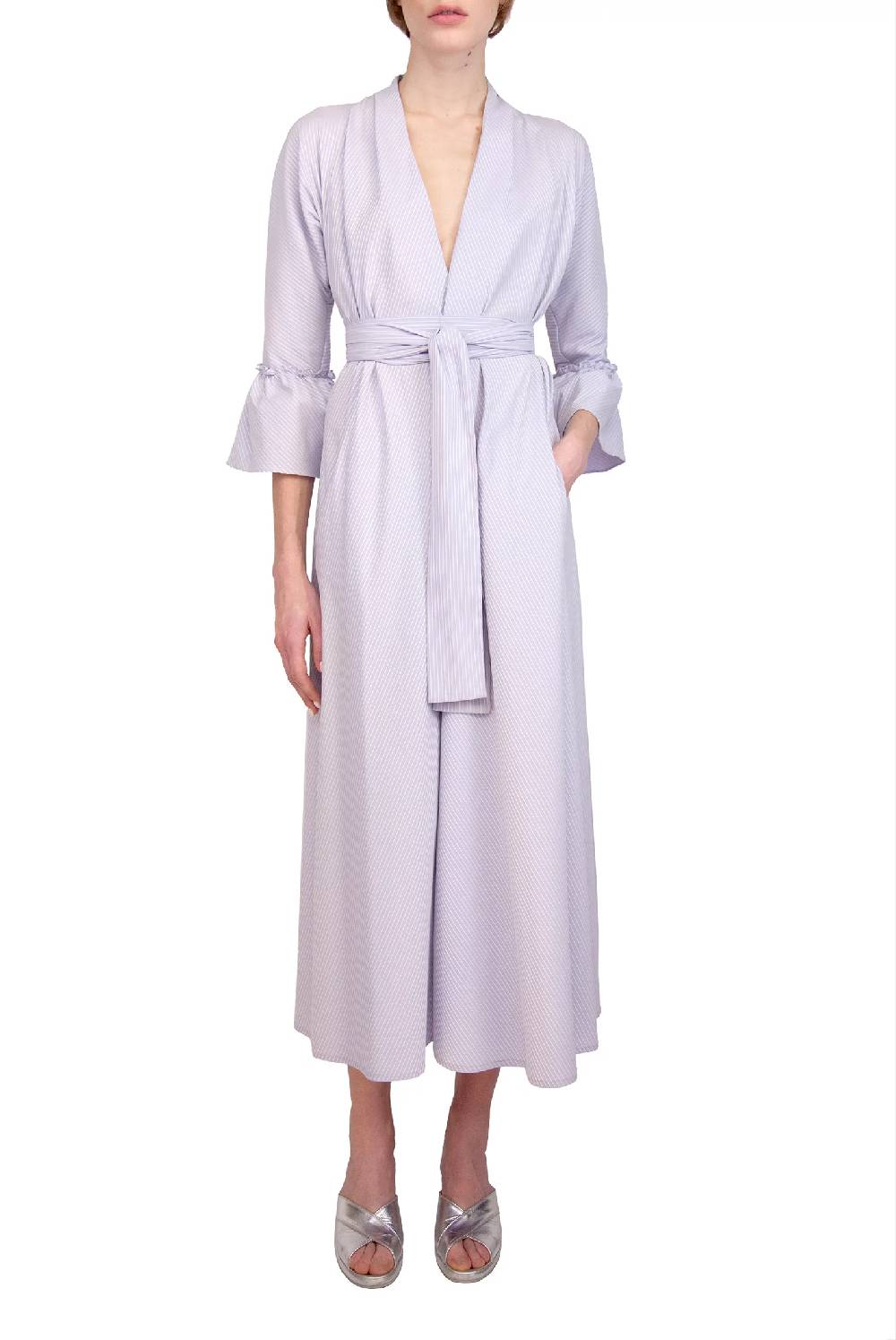 Luisa Beccaria Abito Luisa in cotone elasticizzato a righe lilla / bianco Offerte