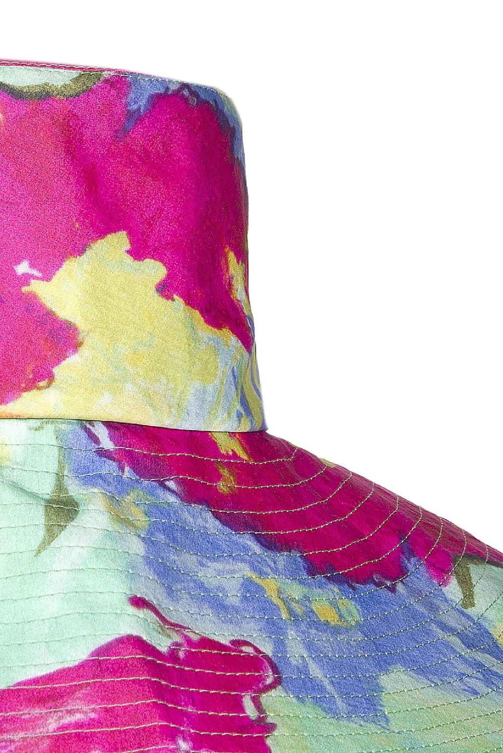 Luisa Beccaria Cappello in cotone a tesa larga con fiori astratti Vendita Calda