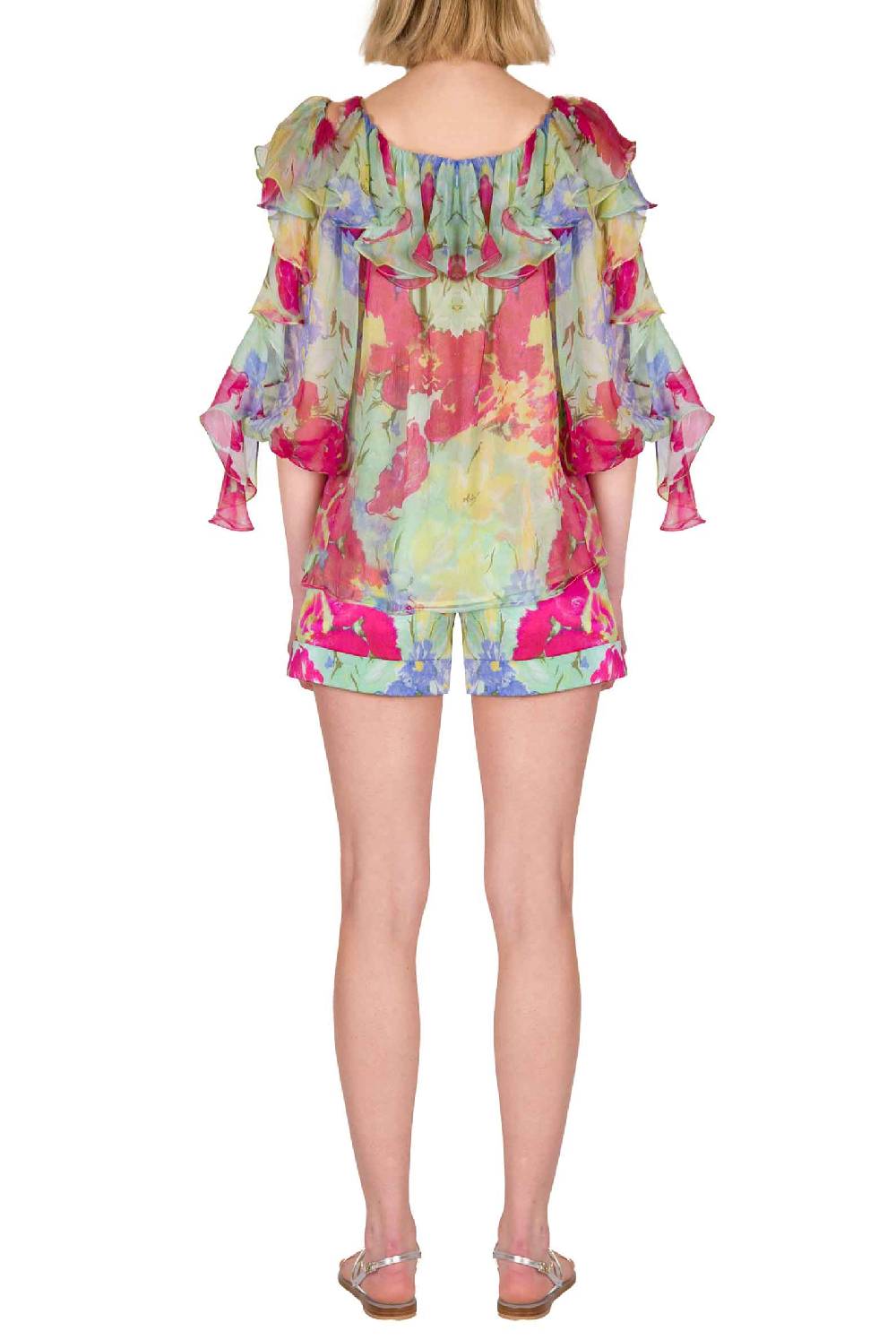 Luisa Beccaria Blusa Volant in Chiffon a Fiori Astratti Vendita Economica