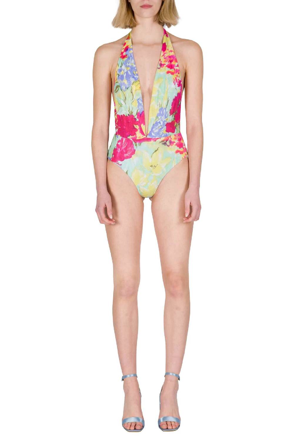 Luisa Beccaria Costume da bagno intero con scollo a V in fiori astratti Vendite Flash