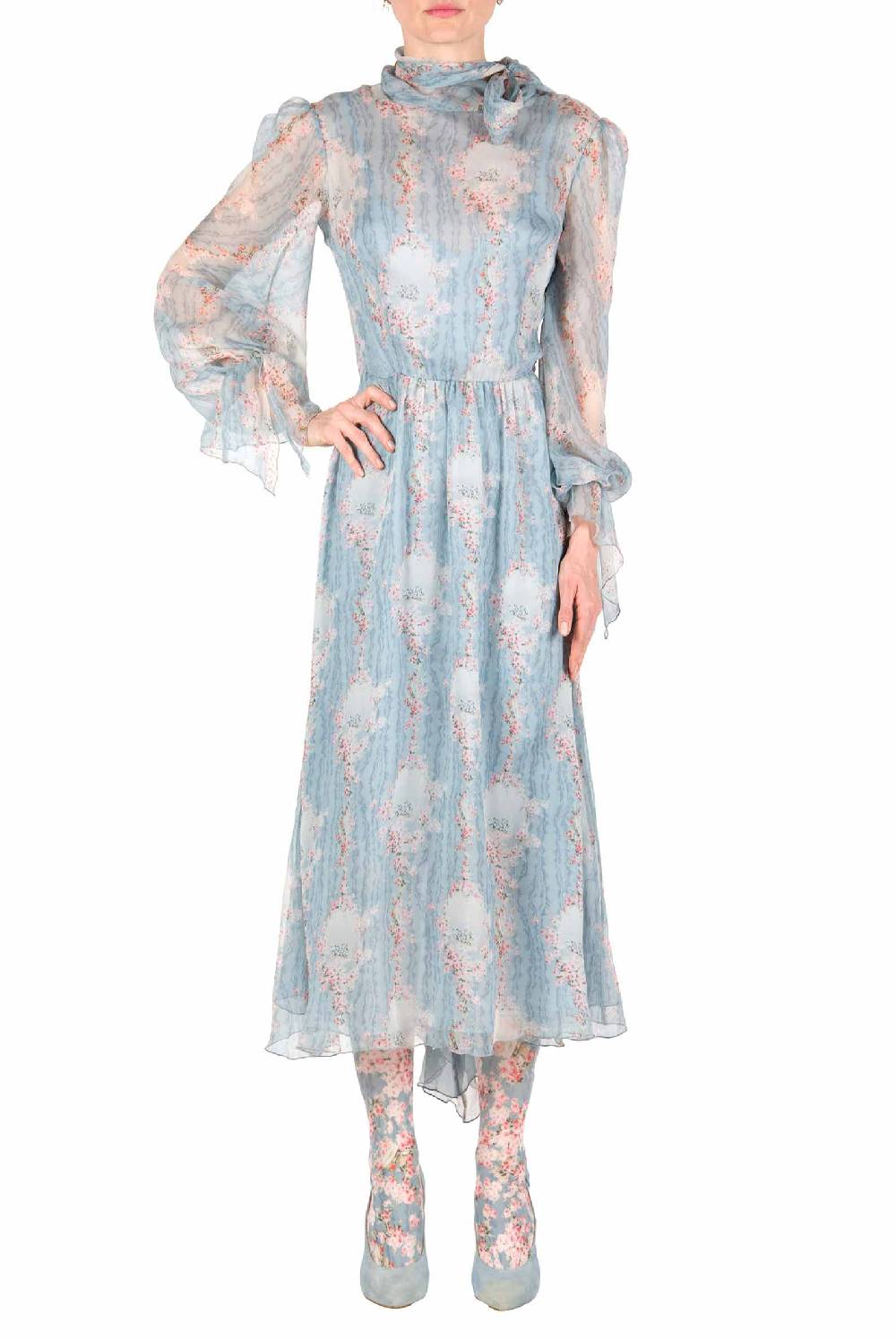 Luisa Beccaria Cerchio Di Rose Abito In Chiffon Con Fascia Sconto di tempo limitato