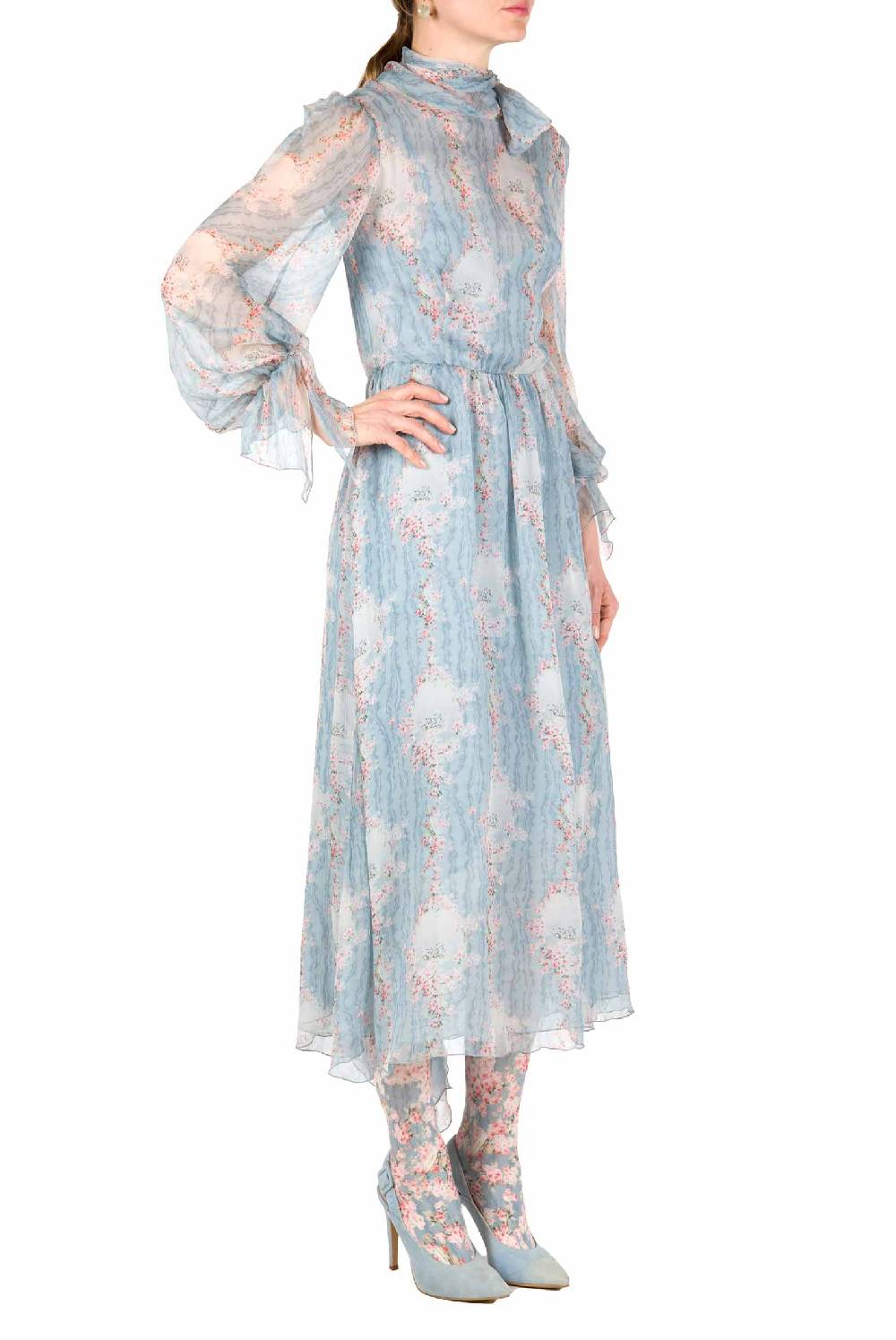 Luisa Beccaria Cerchio Di Rose Abito In Chiffon Con Fascia Sconto di tempo limitato