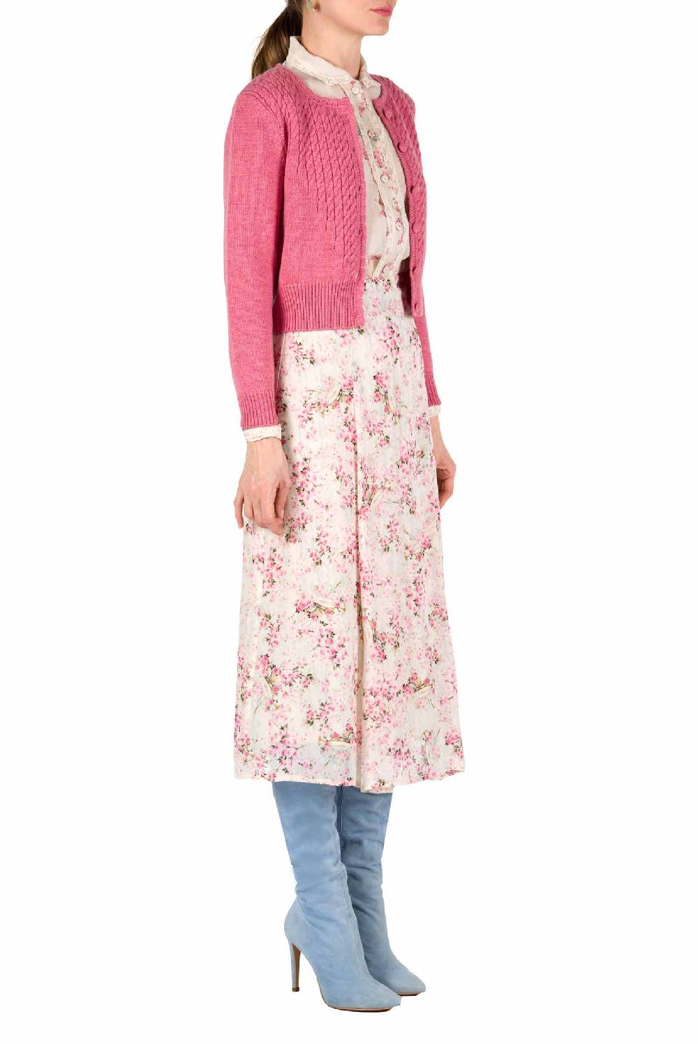 Luisa Beccaria Cardigan in maglia a trecce con bottoni Comprare a buon mercato