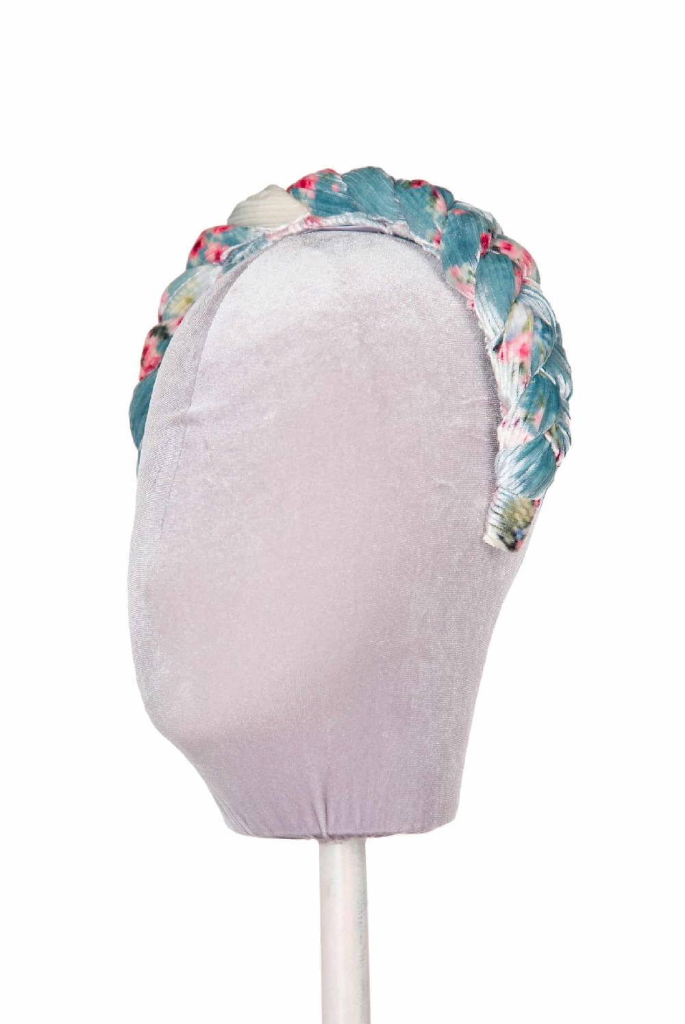 Luisa Beccaria Fascia per capelli intrecciata con boccioli di rose di velluto blu Flash Sale