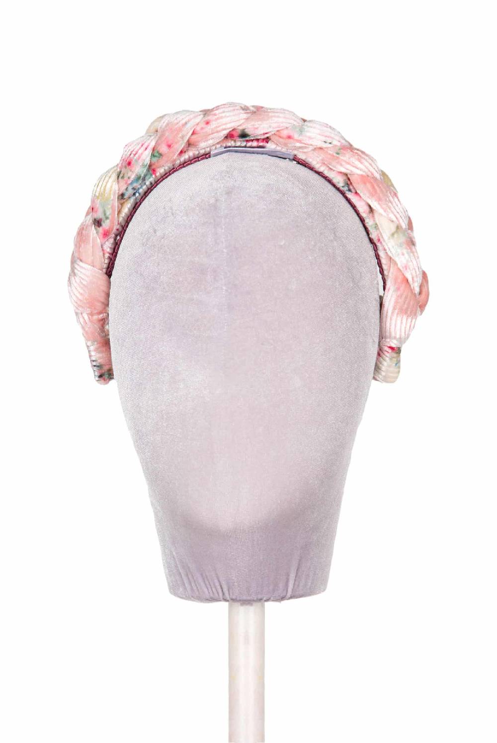 Luisa Beccaria Fascia per capelli intrecciata con boccioli di rose di velluto rosa Fornitura limitata