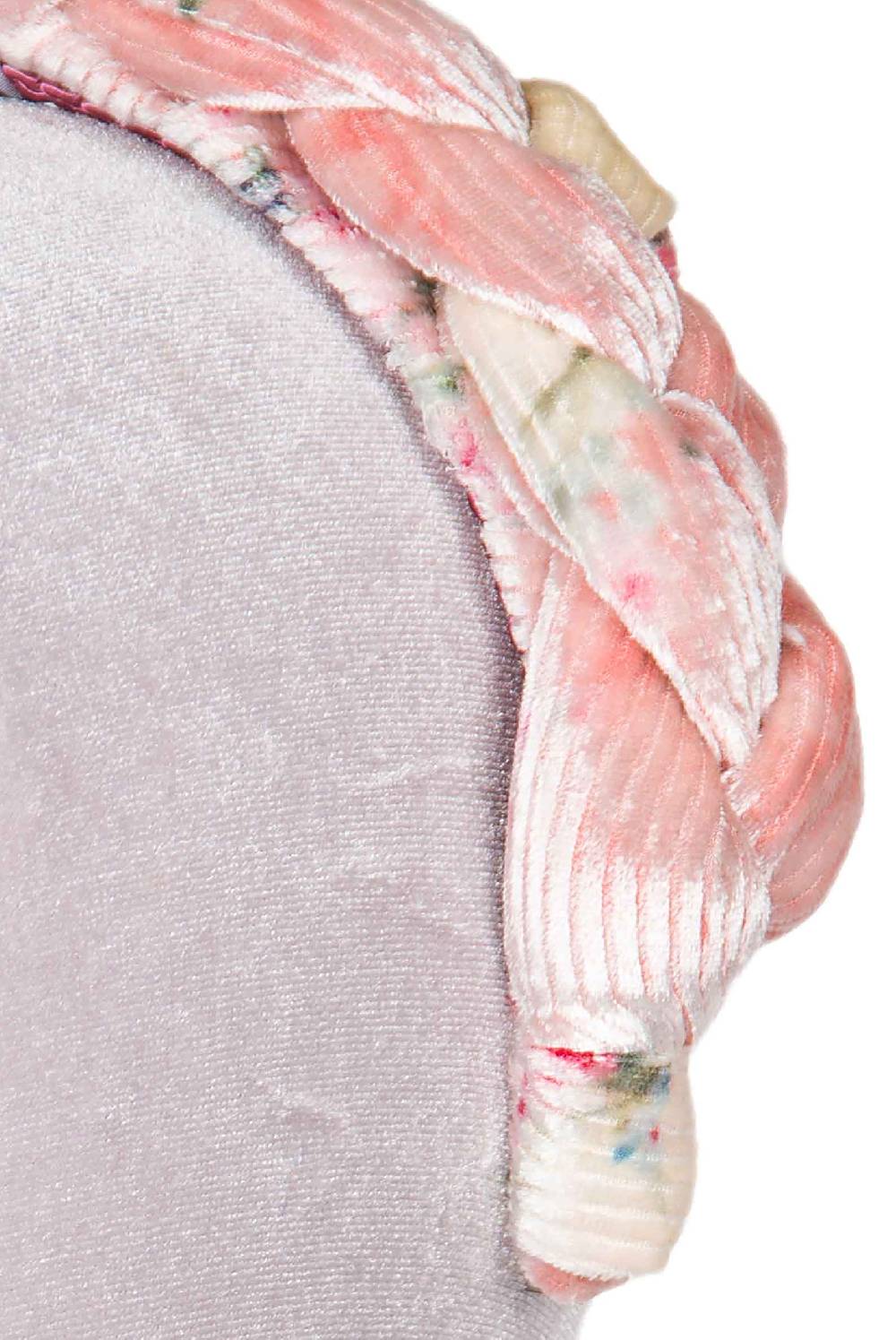 Luisa Beccaria Fascia per capelli intrecciata con boccioli di rose di velluto rosa Fornitura limitata