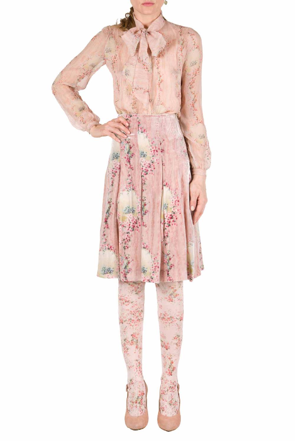 Luisa Beccaria Cerchio In Chiffon Di Rose Camicia Con Fiocco Shopping online