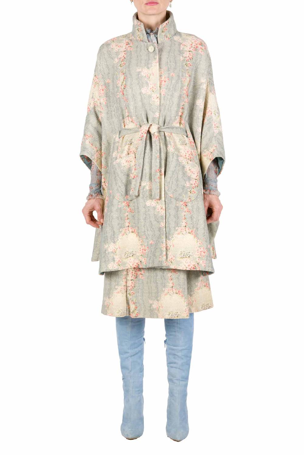 Luisa Beccaria Mantella Cerchio Di Rose Stampata In Lana Con Lurex Black Friday