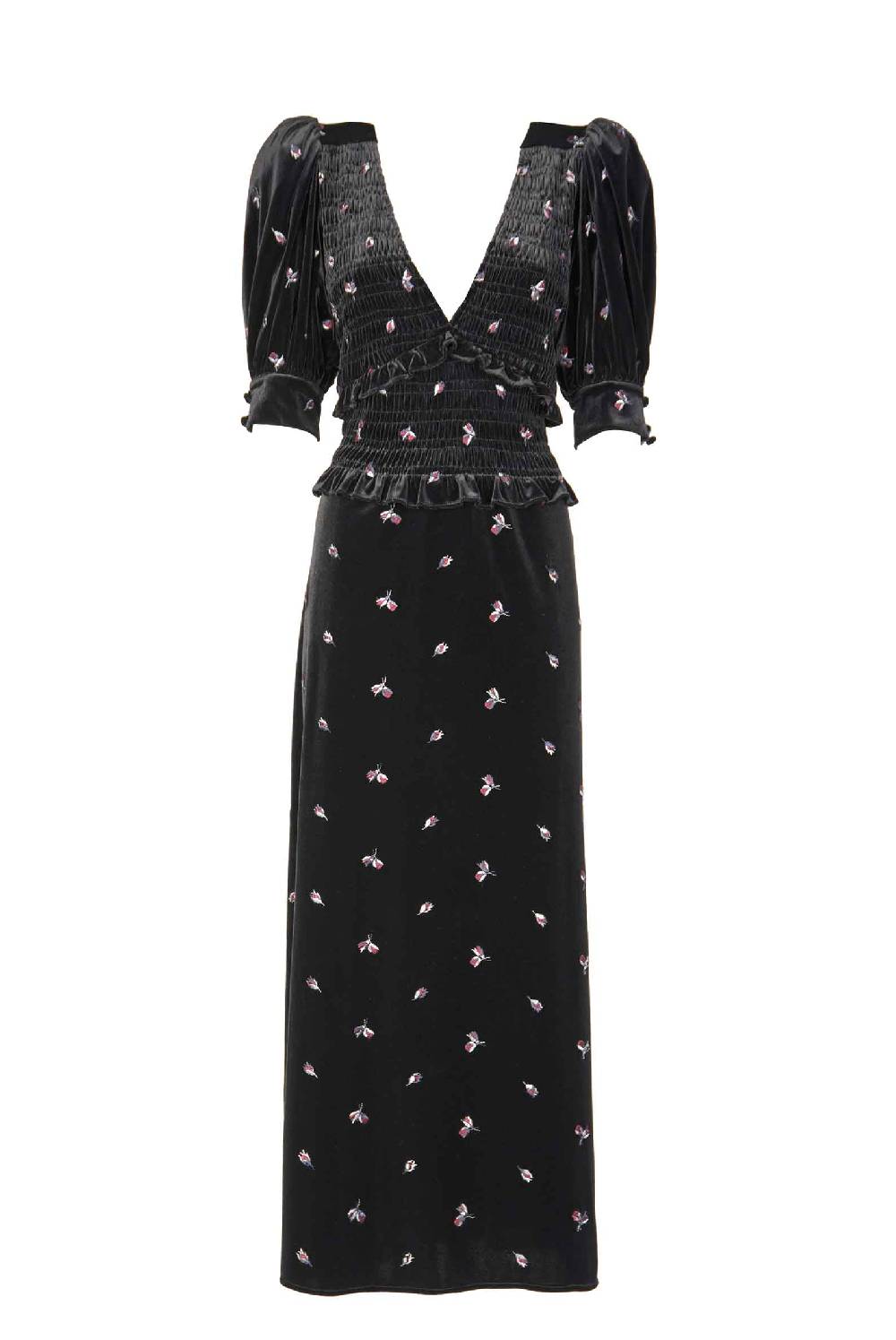 Luisa Beccaria Abito smock ricamato giardino d'inverno Offerta Pasqua
