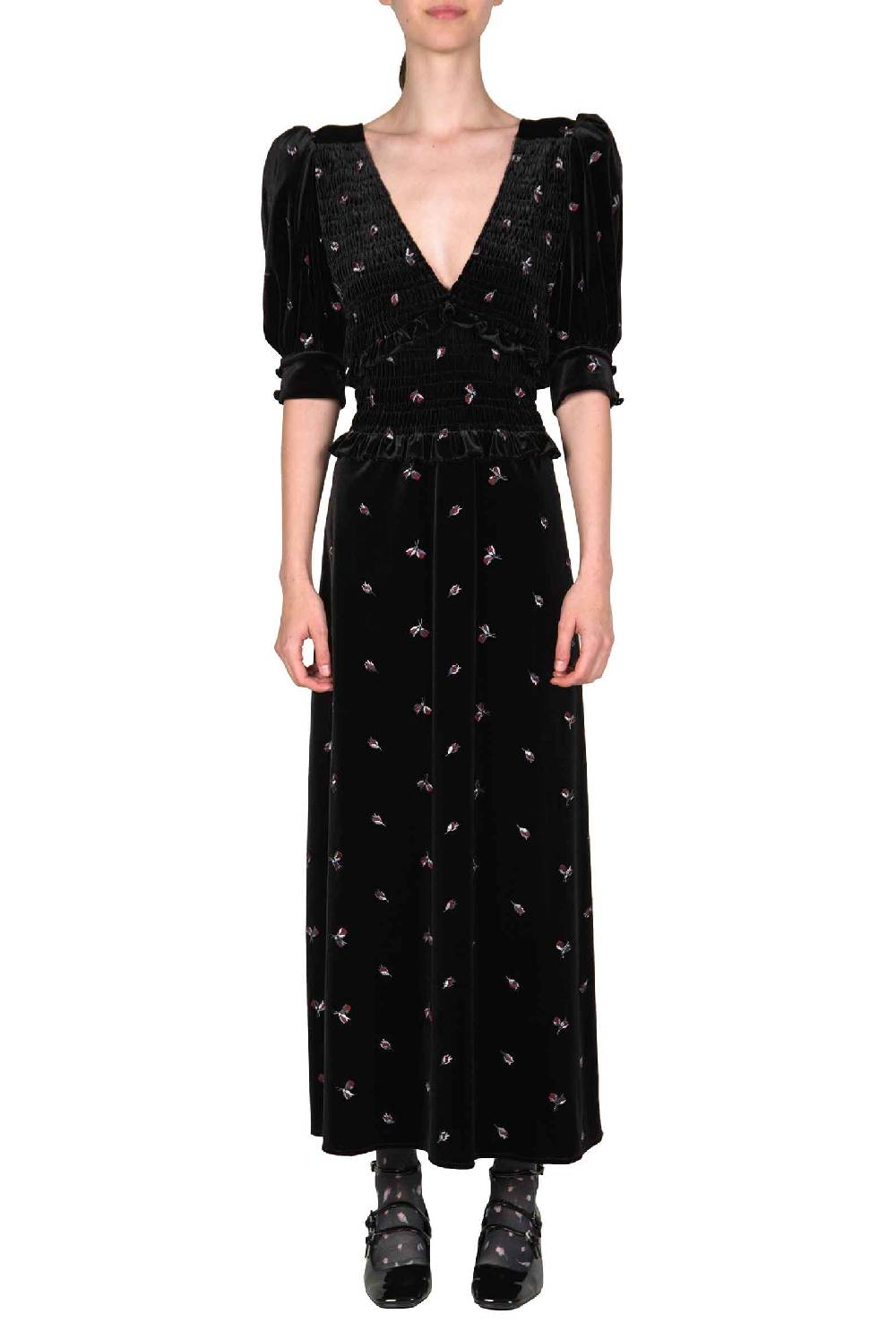 Luisa Beccaria Abito smock ricamato giardino d'inverno Offerta Pasqua