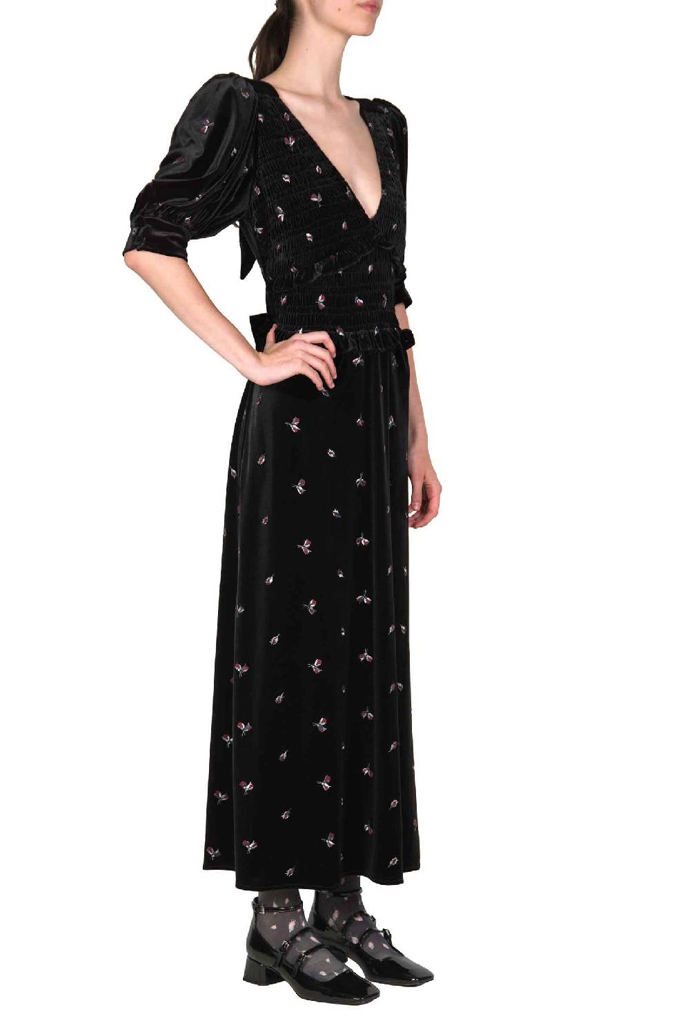 Luisa Beccaria Abito smock ricamato giardino d'inverno Offerta Pasqua