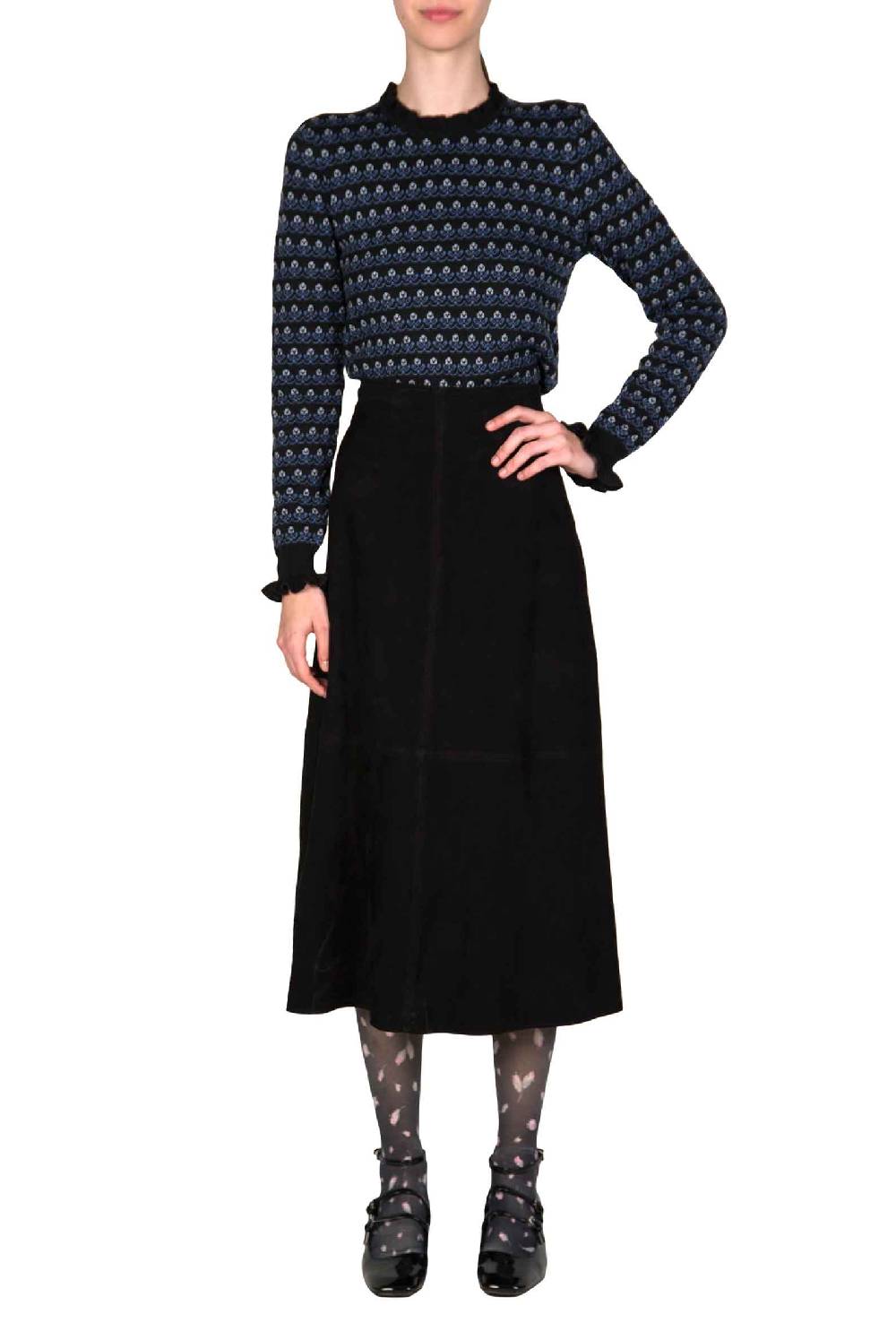 Luisa Beccaria Maglione girocollo nero floreale Offerta Anniversario