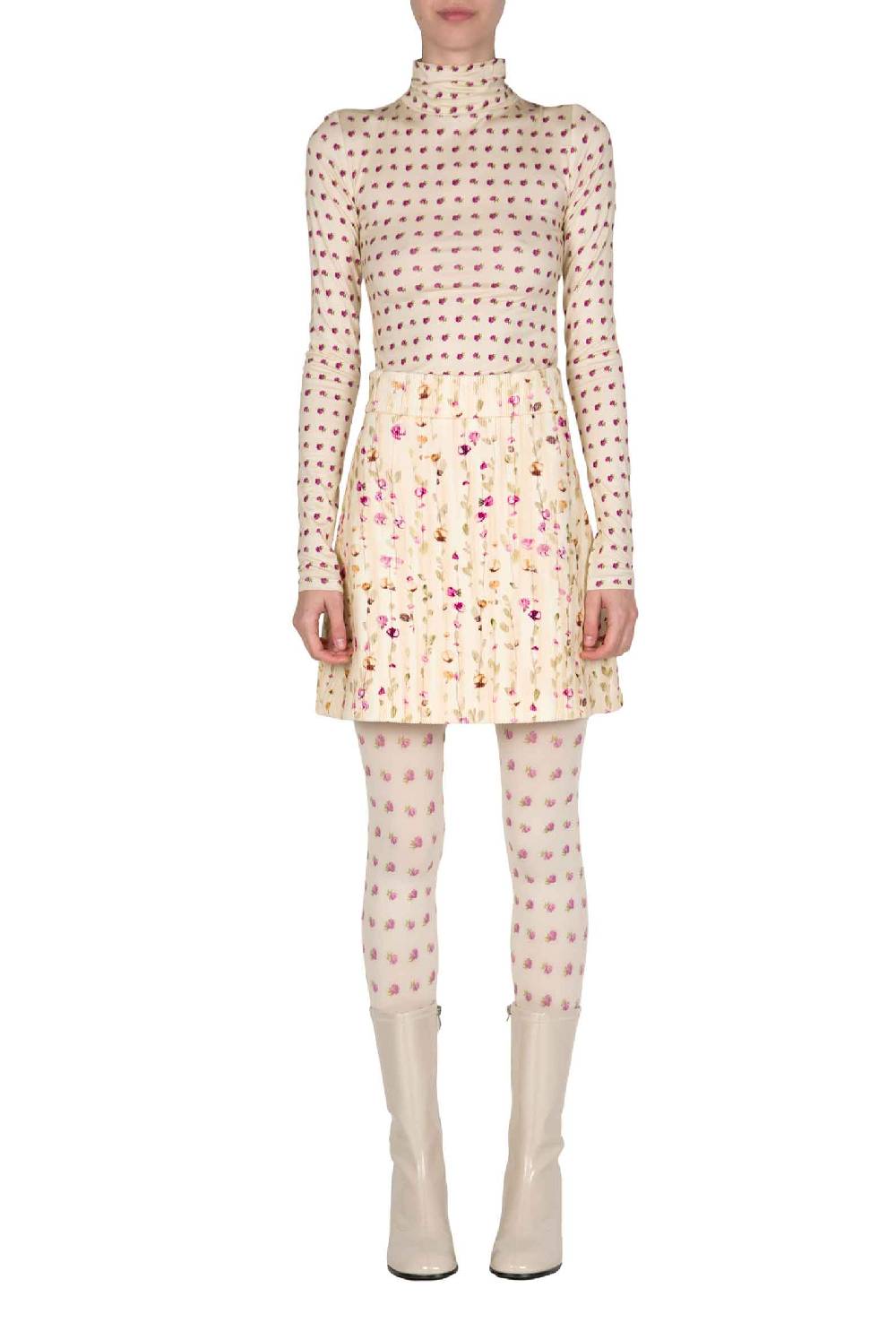 Luisa Beccaria Dolcevita beige con stampa boccioli vintage Comprane uno, ottenene uno gratis