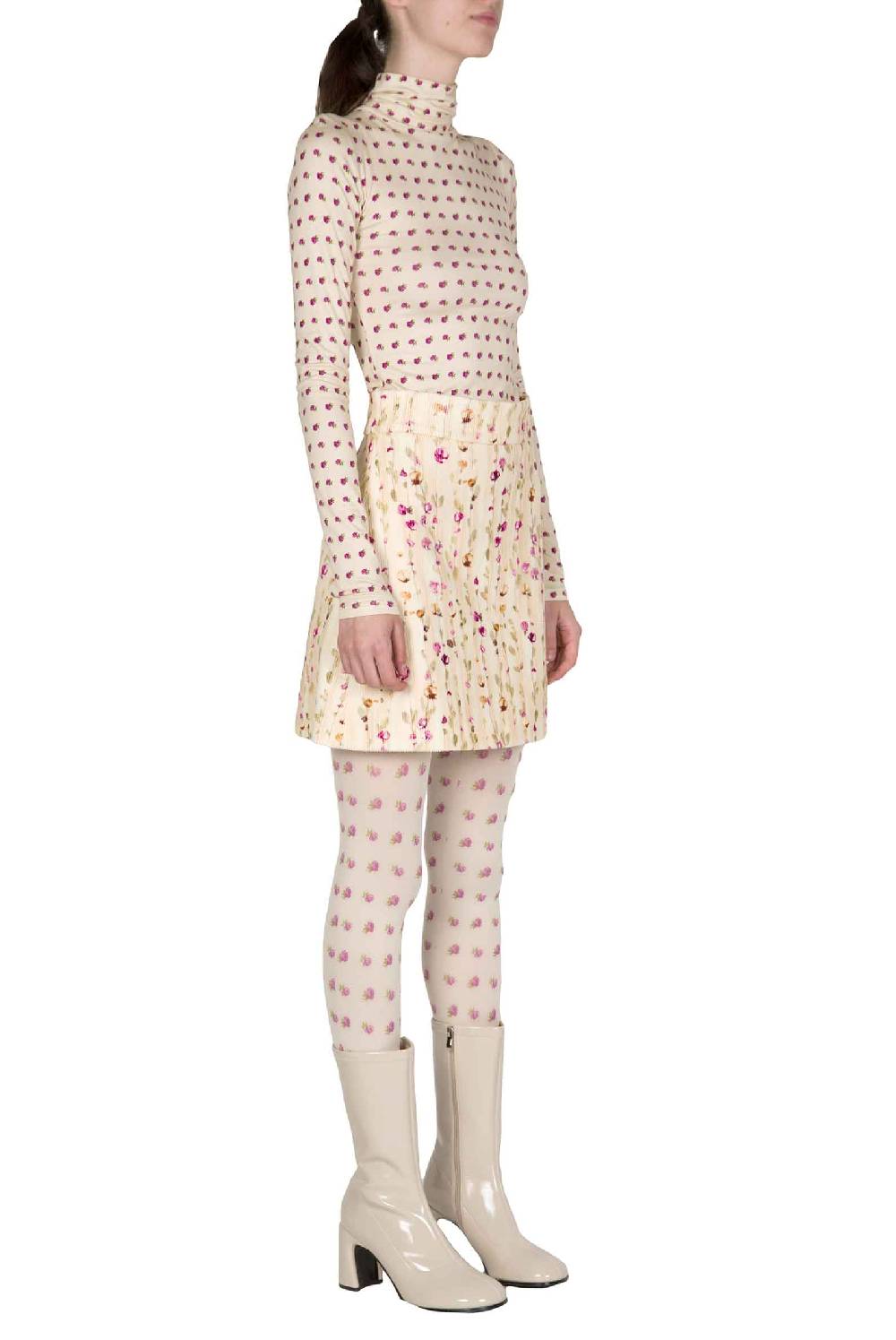 Luisa Beccaria Dolcevita beige con stampa boccioli vintage Comprane uno, ottenene uno gratis