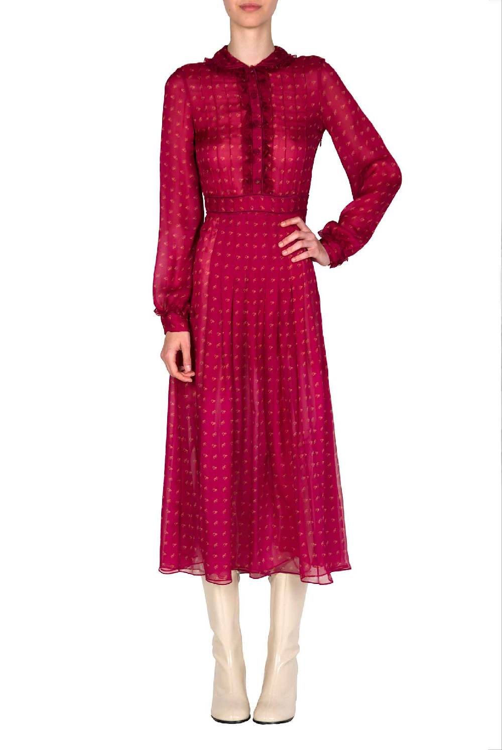 Luisa Beccaria Abito midi in crepone di chiffon con boccioli vintage Offerta settimanale