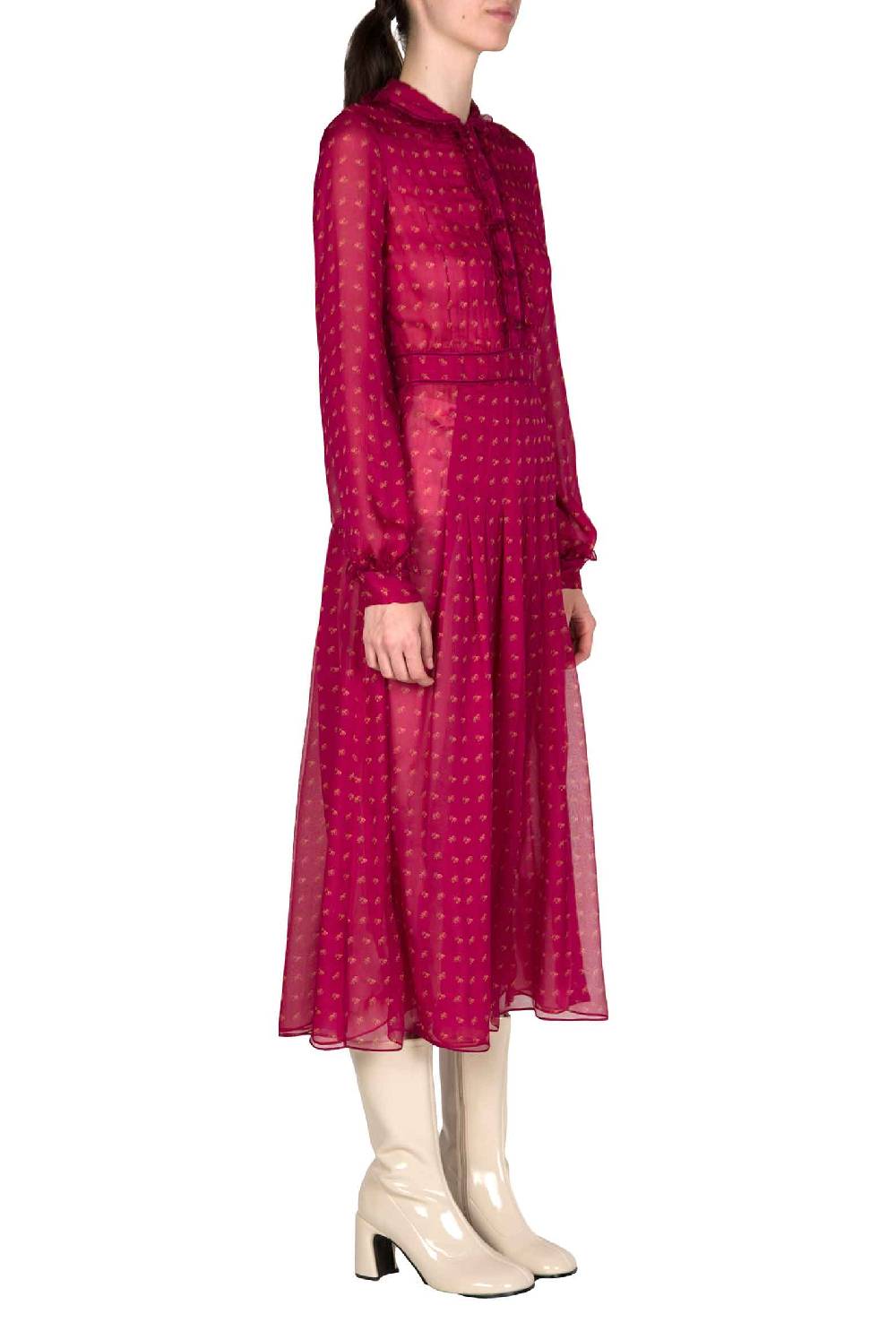 Luisa Beccaria Abito midi in crepone di chiffon con boccioli vintage Offerta settimanale