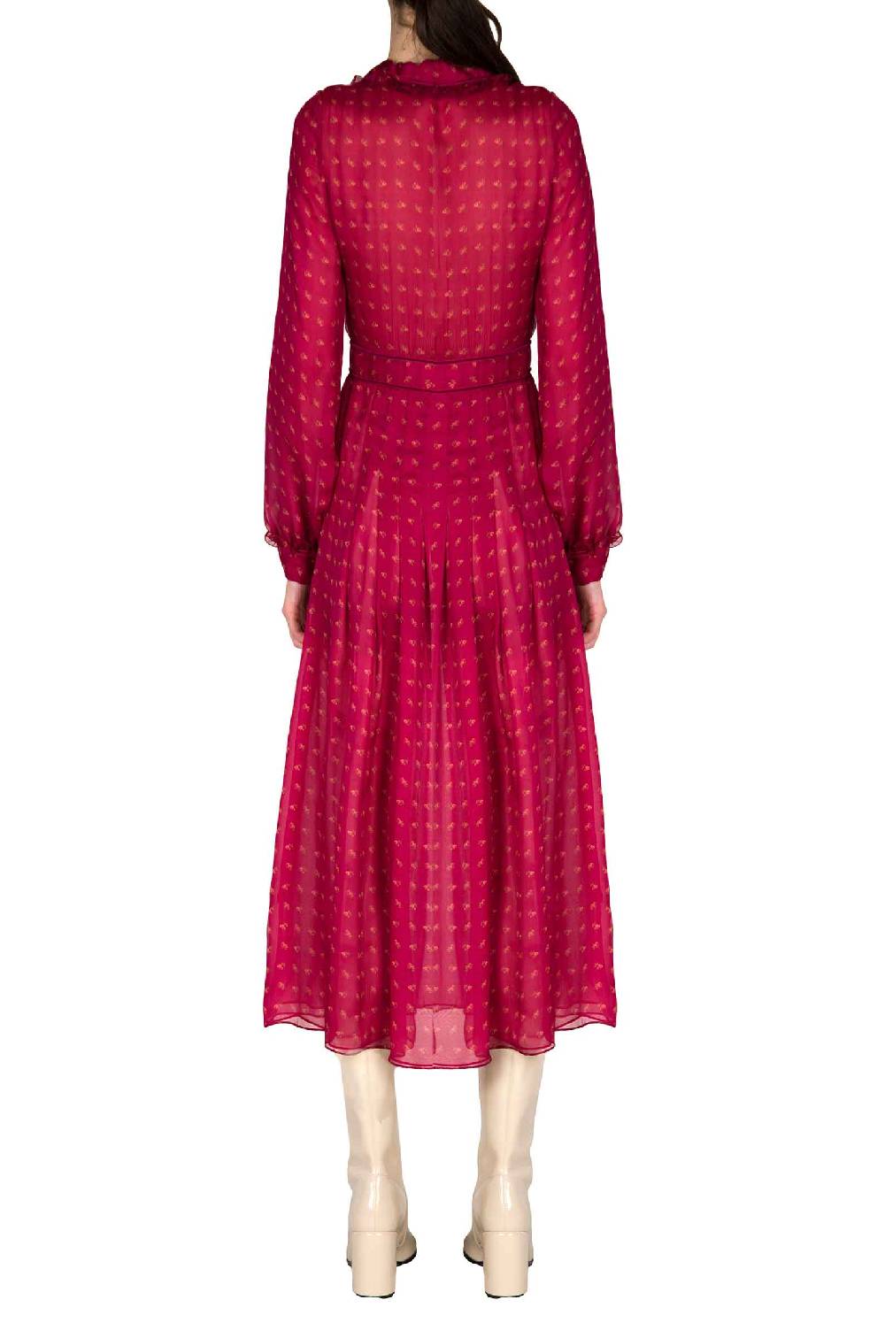 Luisa Beccaria Abito midi in crepone di chiffon con boccioli vintage Offerta settimanale