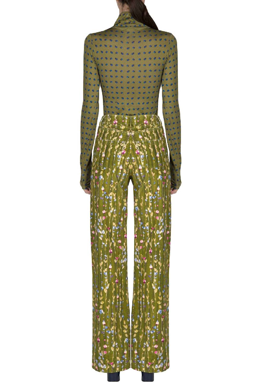 Luisa Beccaria Pantaloni palazzo in velluto a coste con ghirlanda di fiori Latest stili