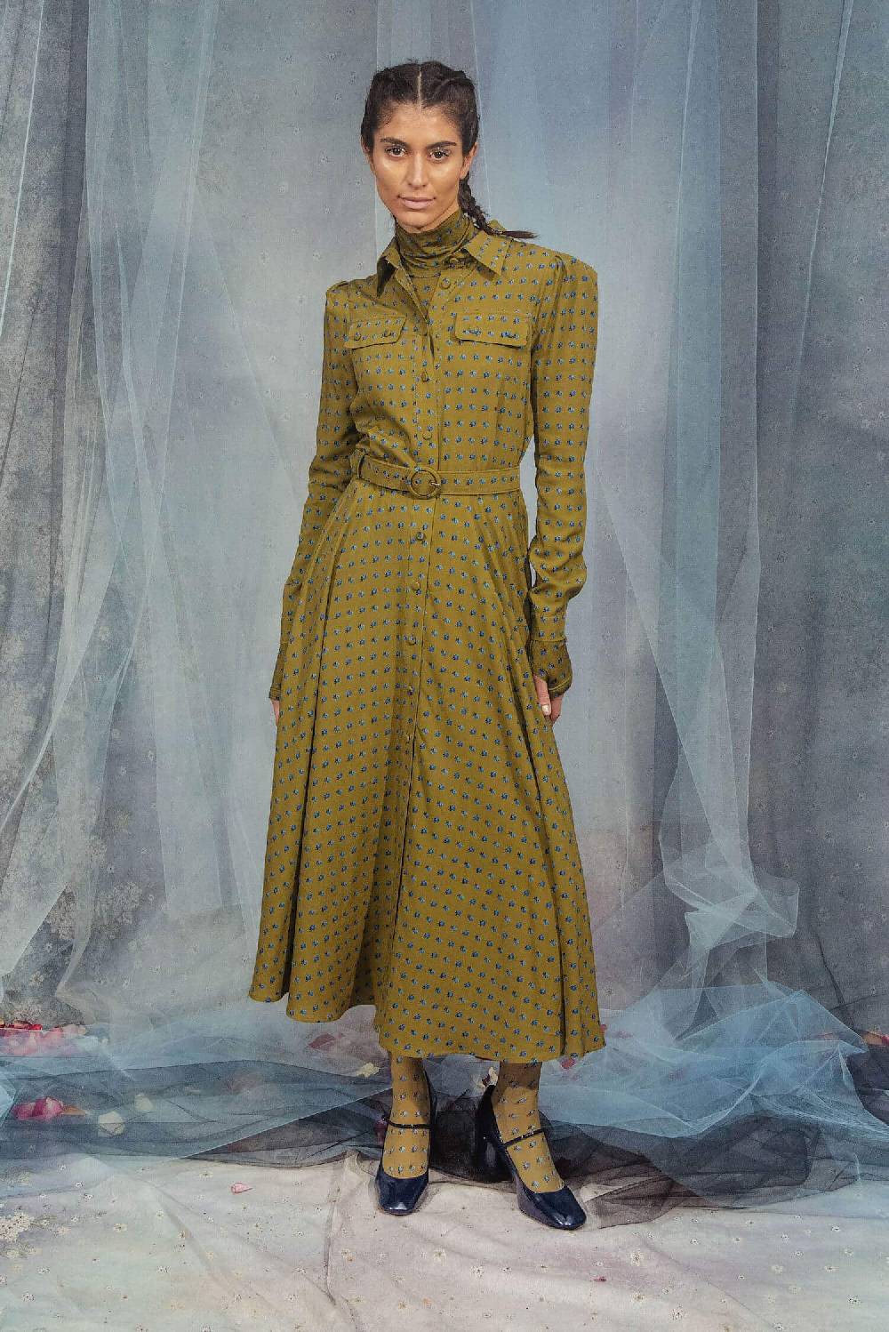Luisa Beccaria Cintura in cotone stampato con boccioli vintage Promozione temporanea