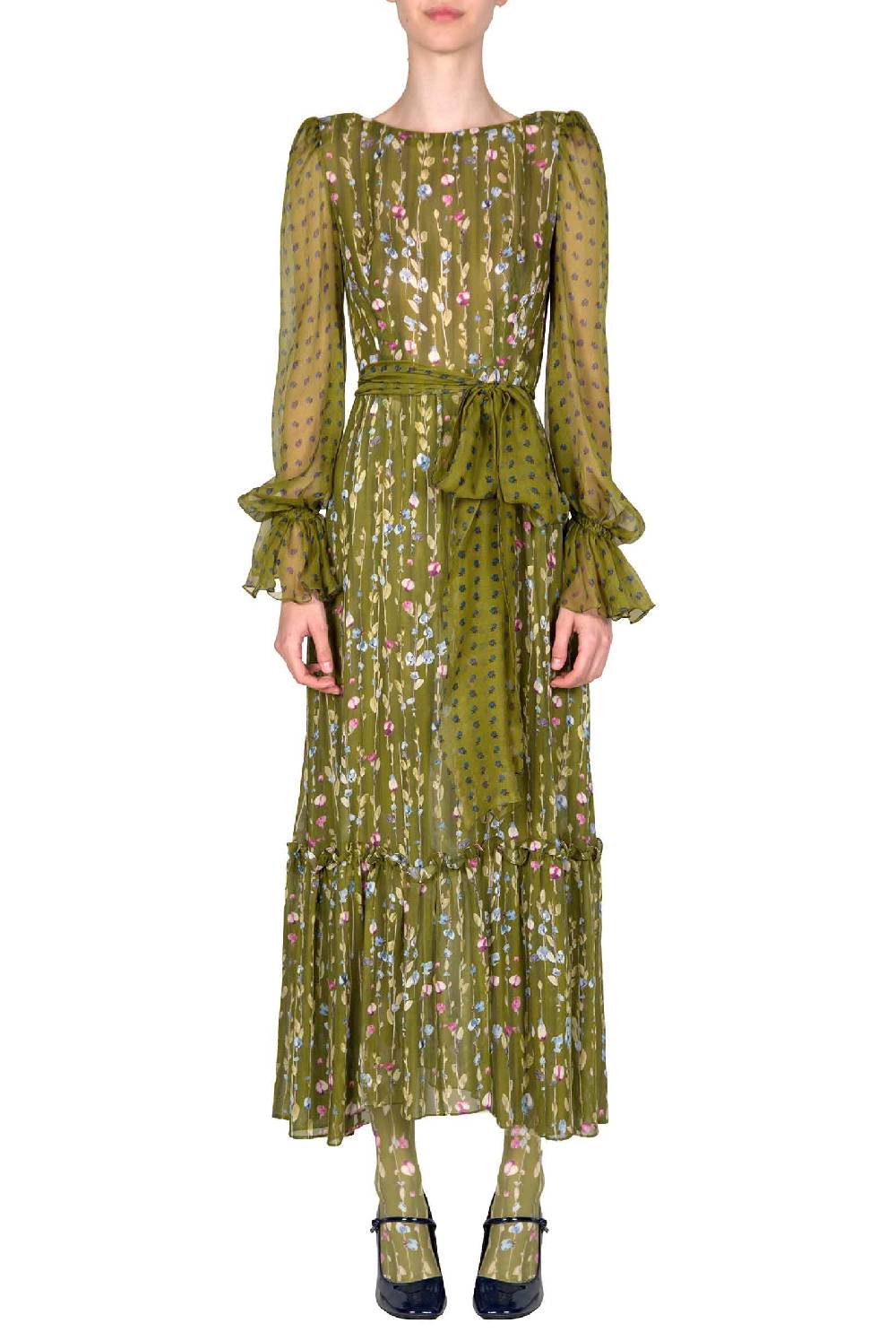 Luisa Beccaria Abito in georgette stampata con ghirlande di fiori Fino al 50% di sconto