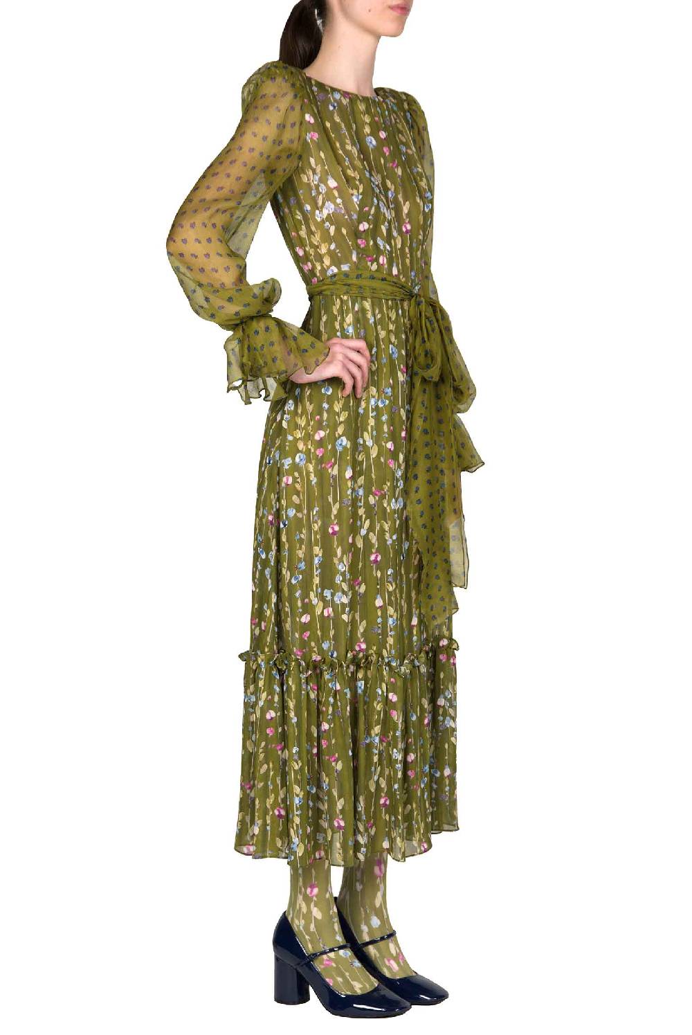 Luisa Beccaria Abito in georgette stampata con ghirlande di fiori Fino al 50% di sconto