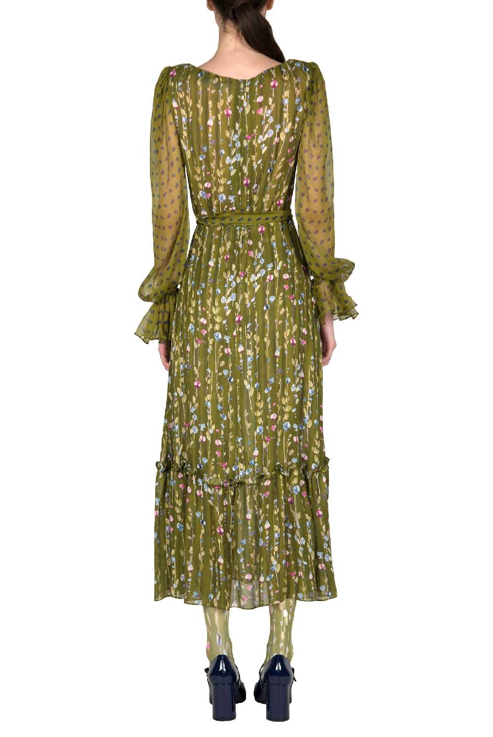 Luisa Beccaria Abito in georgette stampata con ghirlande di fiori Fino al 50% di sconto