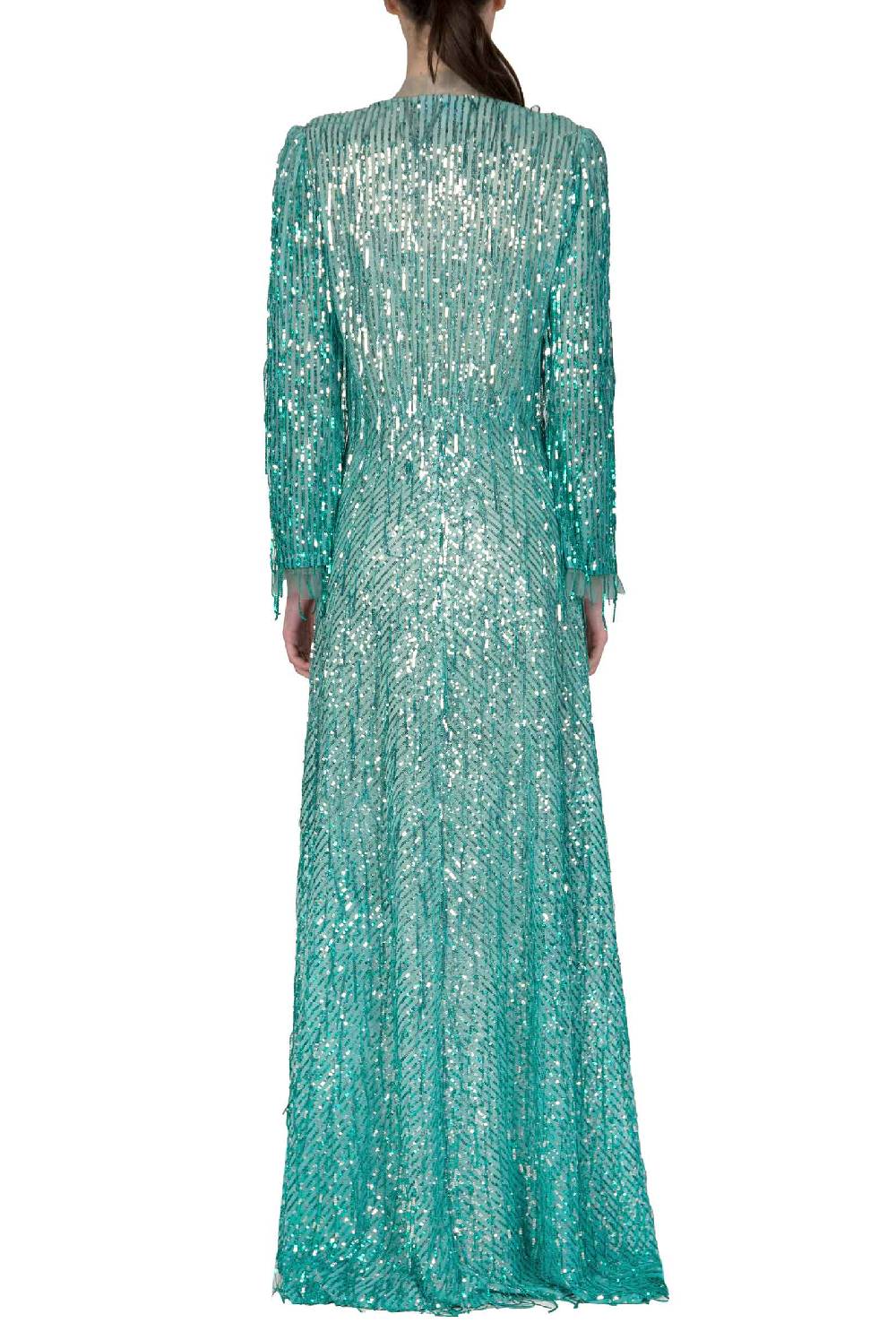 Luisa Beccaria Abito lungo bottoncino con frange e paillettes 50% di sconto con spedizione gratuita
