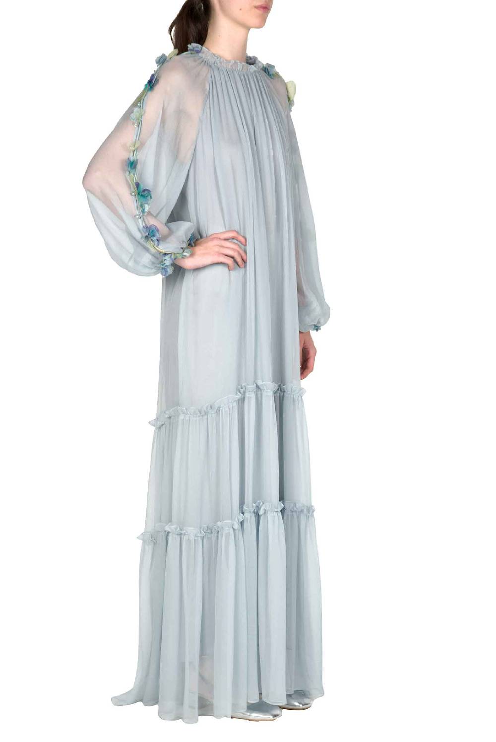 Luisa Beccaria Abito lungo in chiffon con dettaglio floreale Trasporto libero internazionale