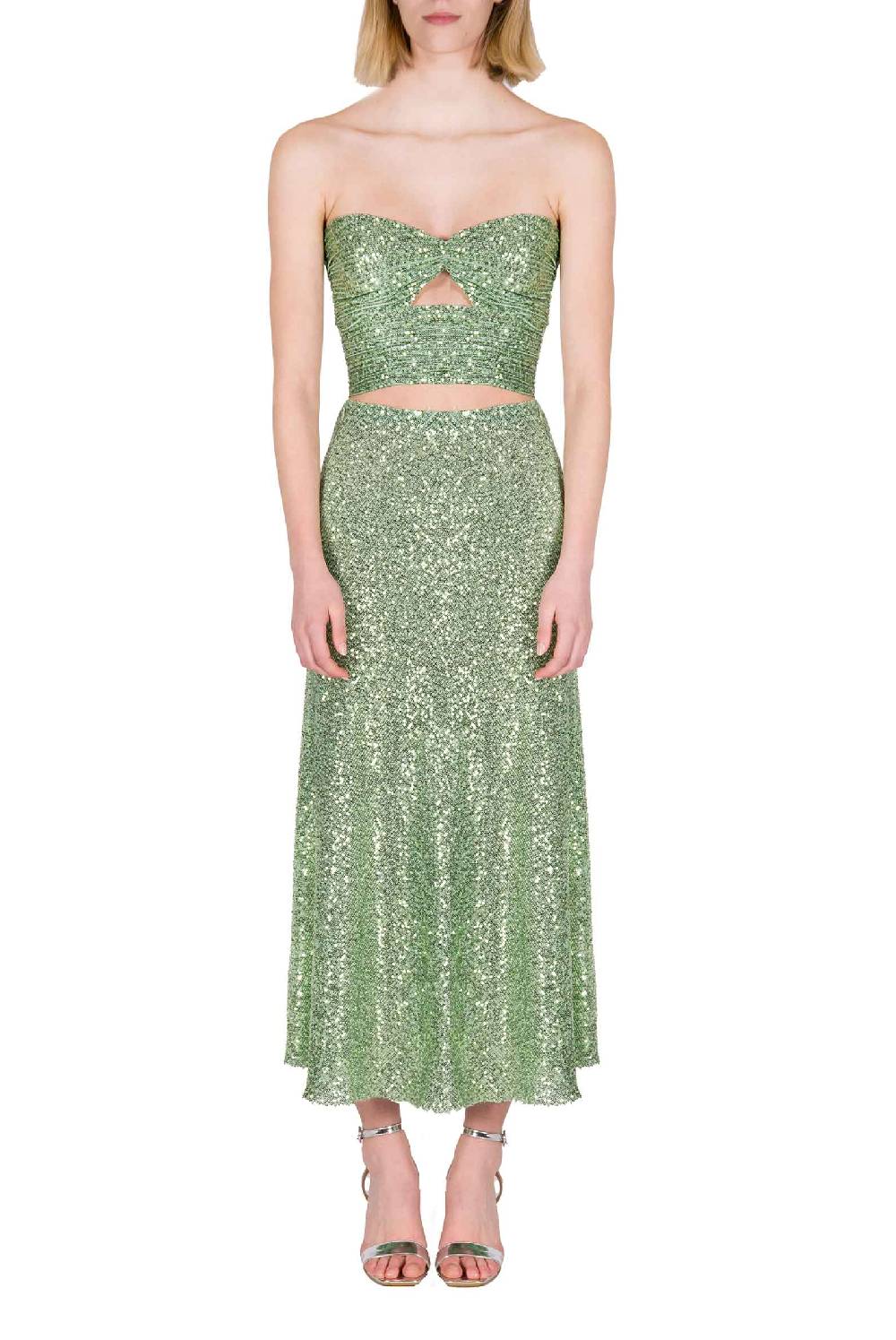 Luisa Beccaria Top con paillettes verde salvia Limitato a 3 giorni