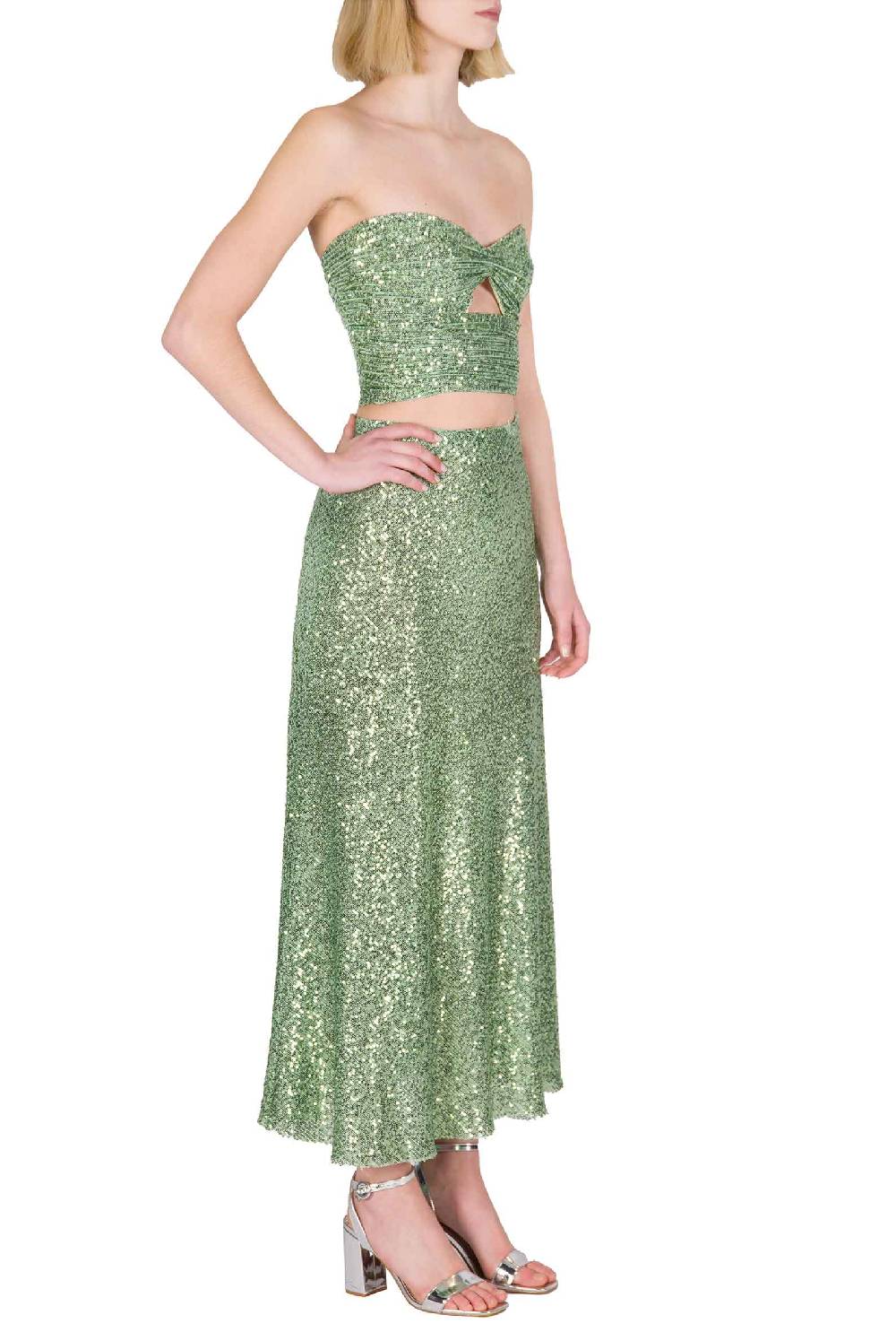 Luisa Beccaria Gonna con paillettes verde salvia Esporta salva