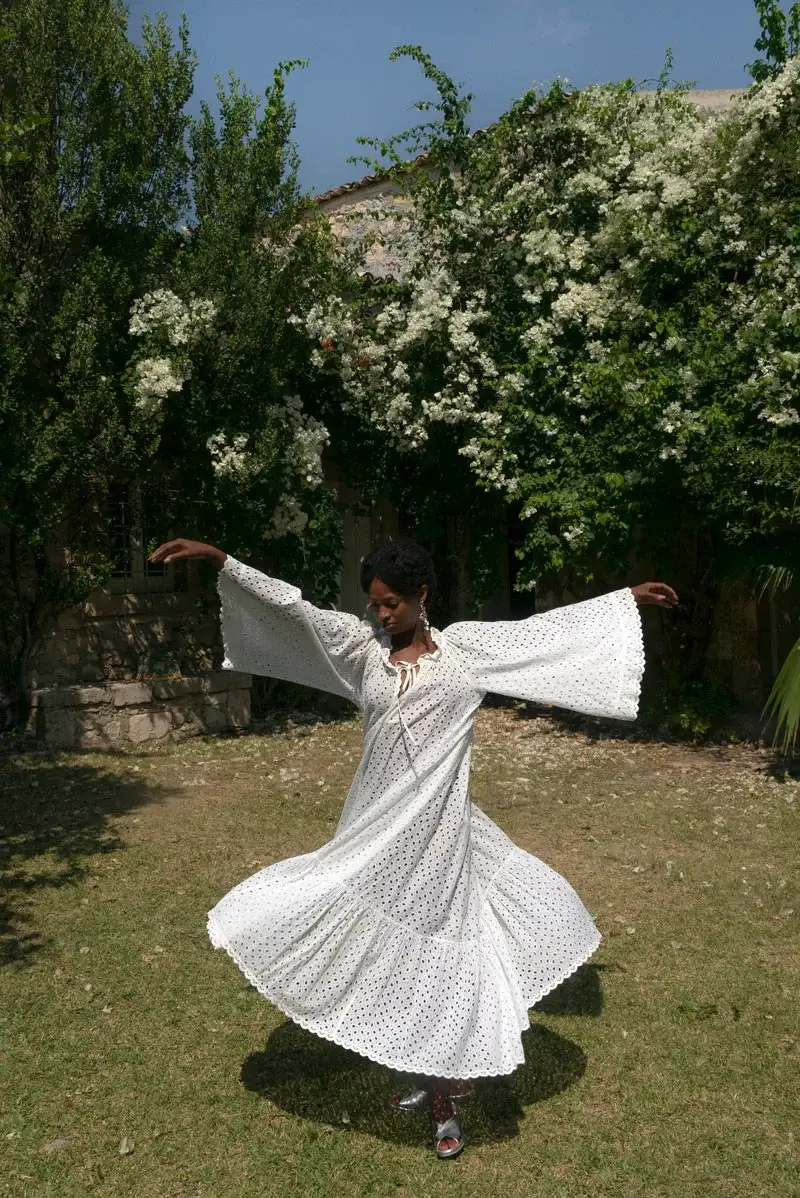 Luisa Beccaria Abito lungo midi in cotone broderie In vendita