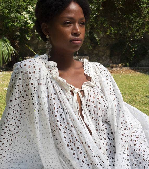 Luisa Beccaria Abito lungo midi in cotone broderie In vendita