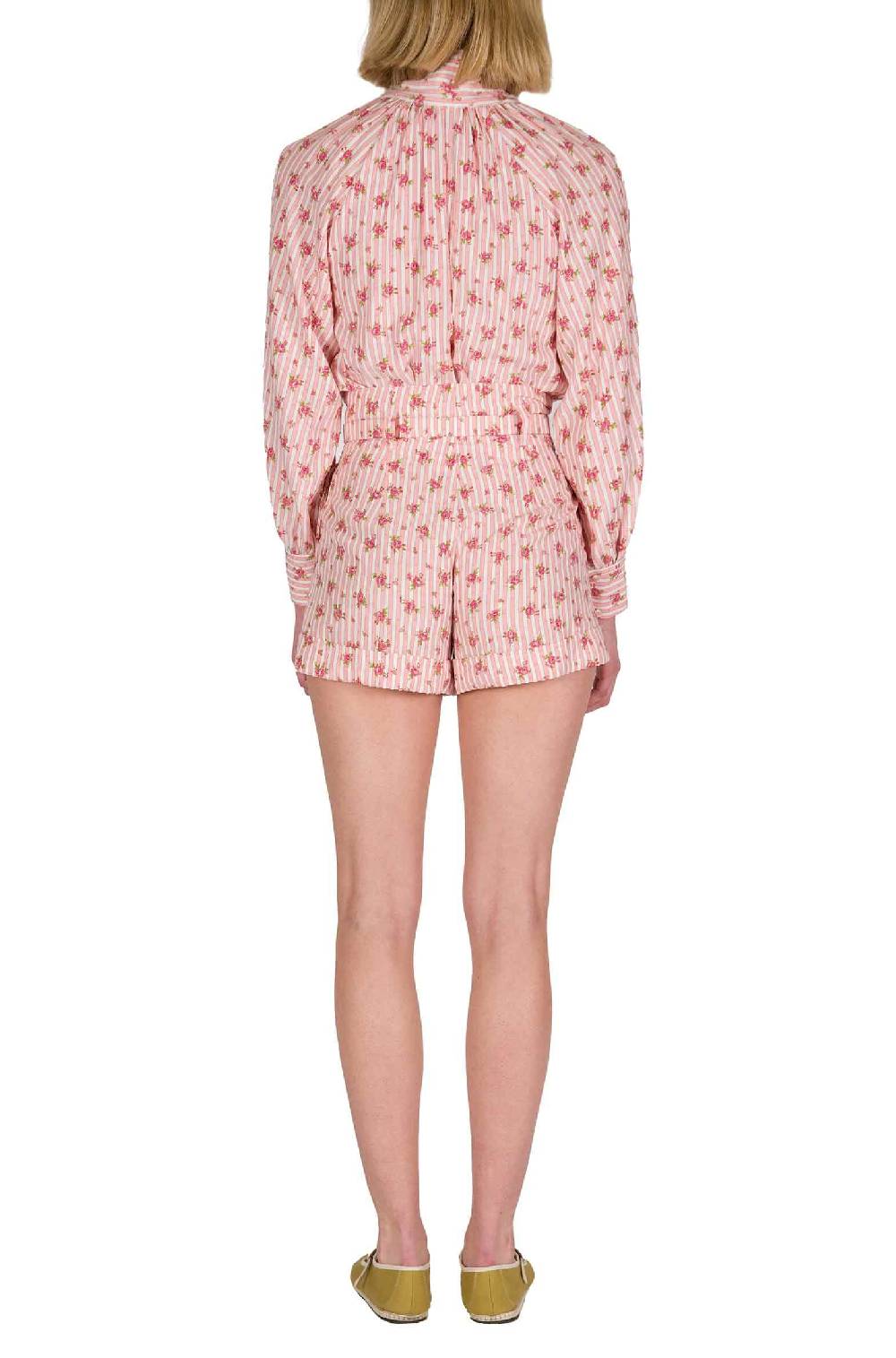 Luisa Beccaria Camicia In Cotone Con Rose Rigate E Fiocco Duty-free