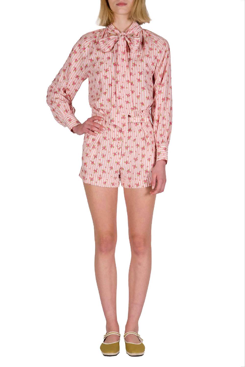 Luisa Beccaria Bermuda in cotone con rose a righe 50% di sconto per tempo limitato
