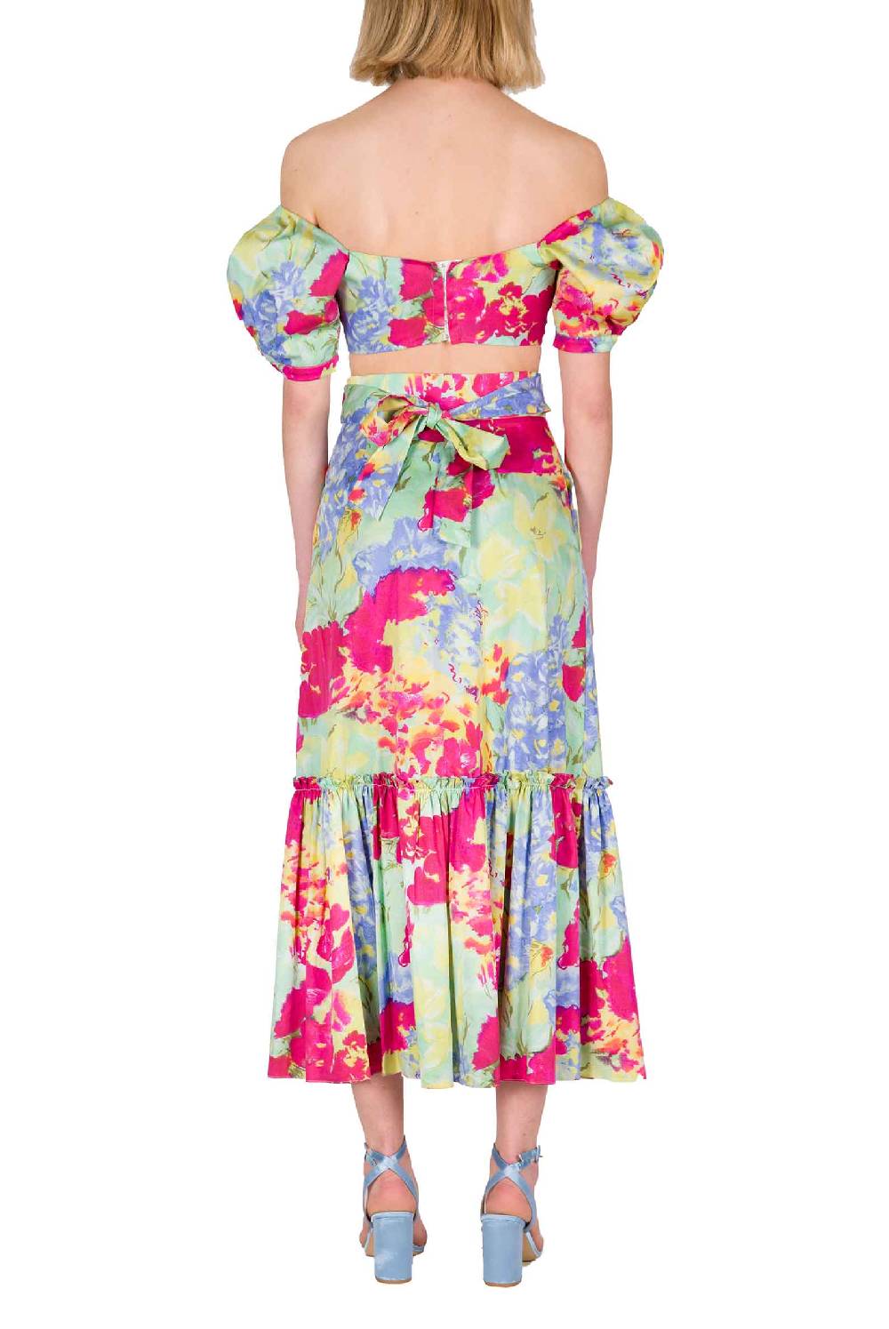 Luisa Beccaria Top in cotone stampato con spalle scoperte con fiori astratti 2025