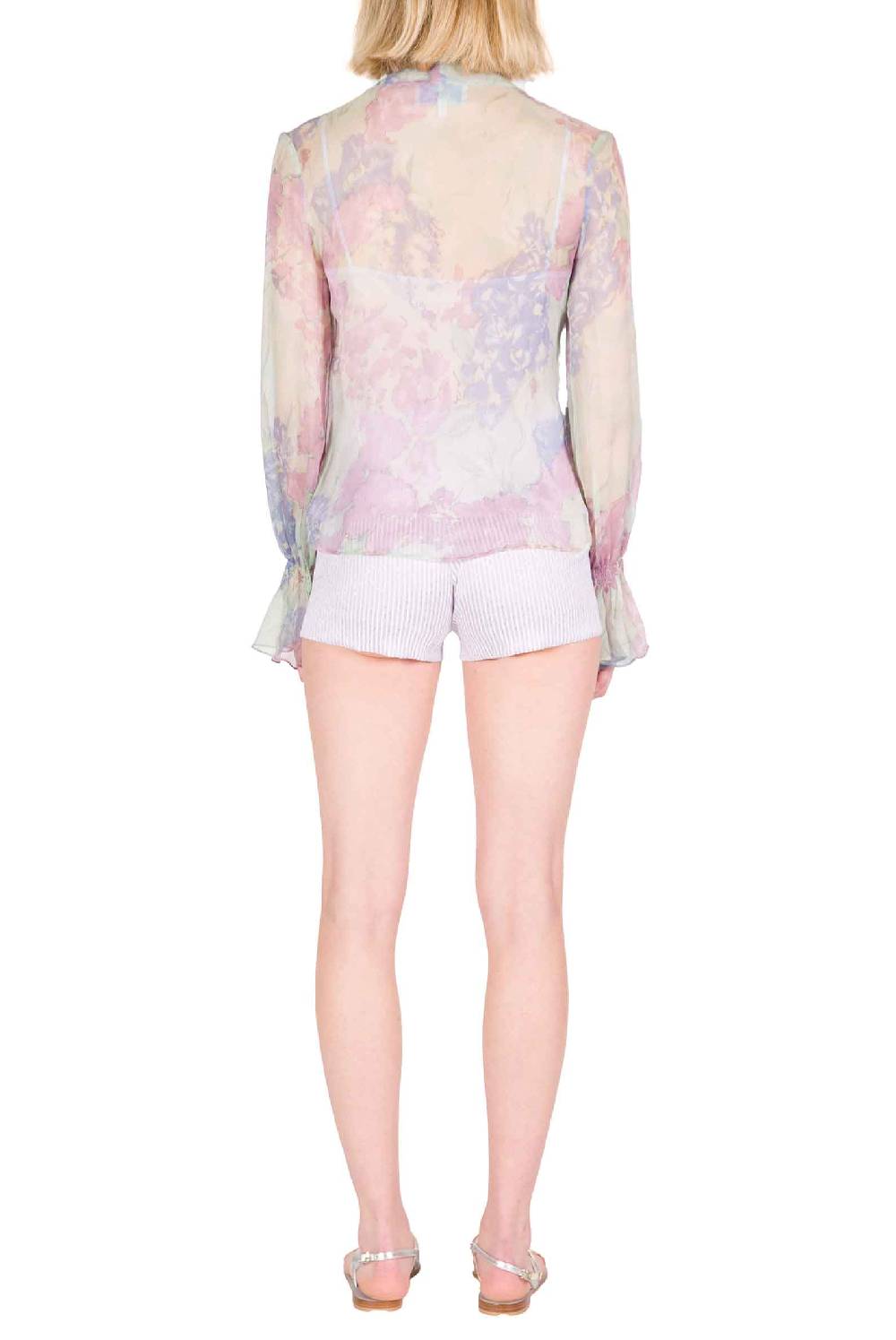 Luisa Beccaria Camicia in chiffon stampato con fiocco in fiori astratti Italia