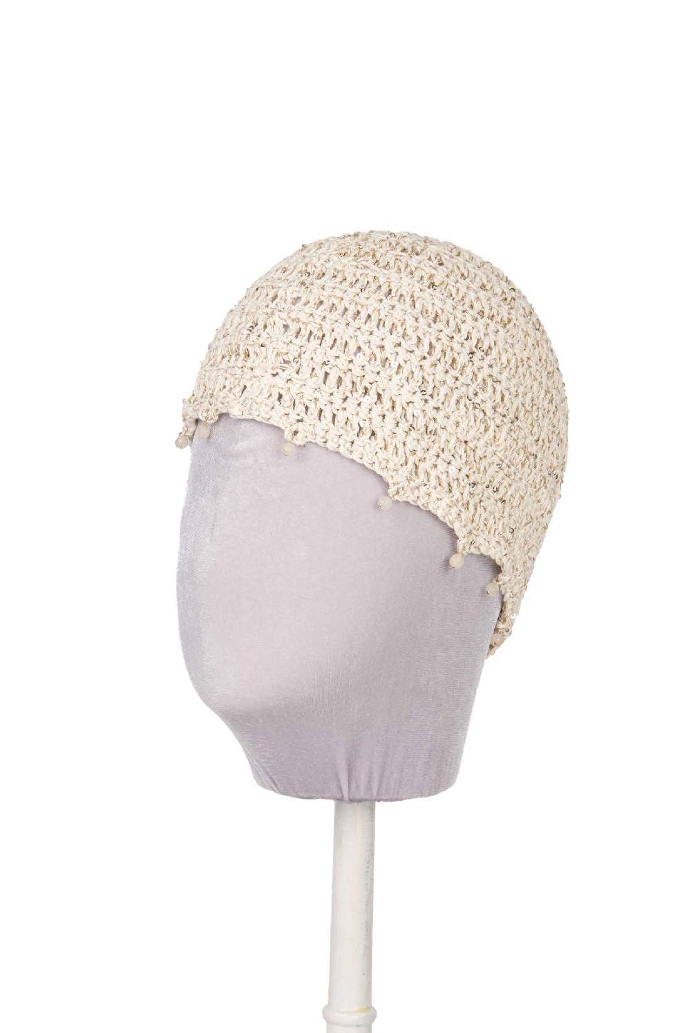 Luisa Beccaria Cappello beige all'uncinetto con perline In Linea