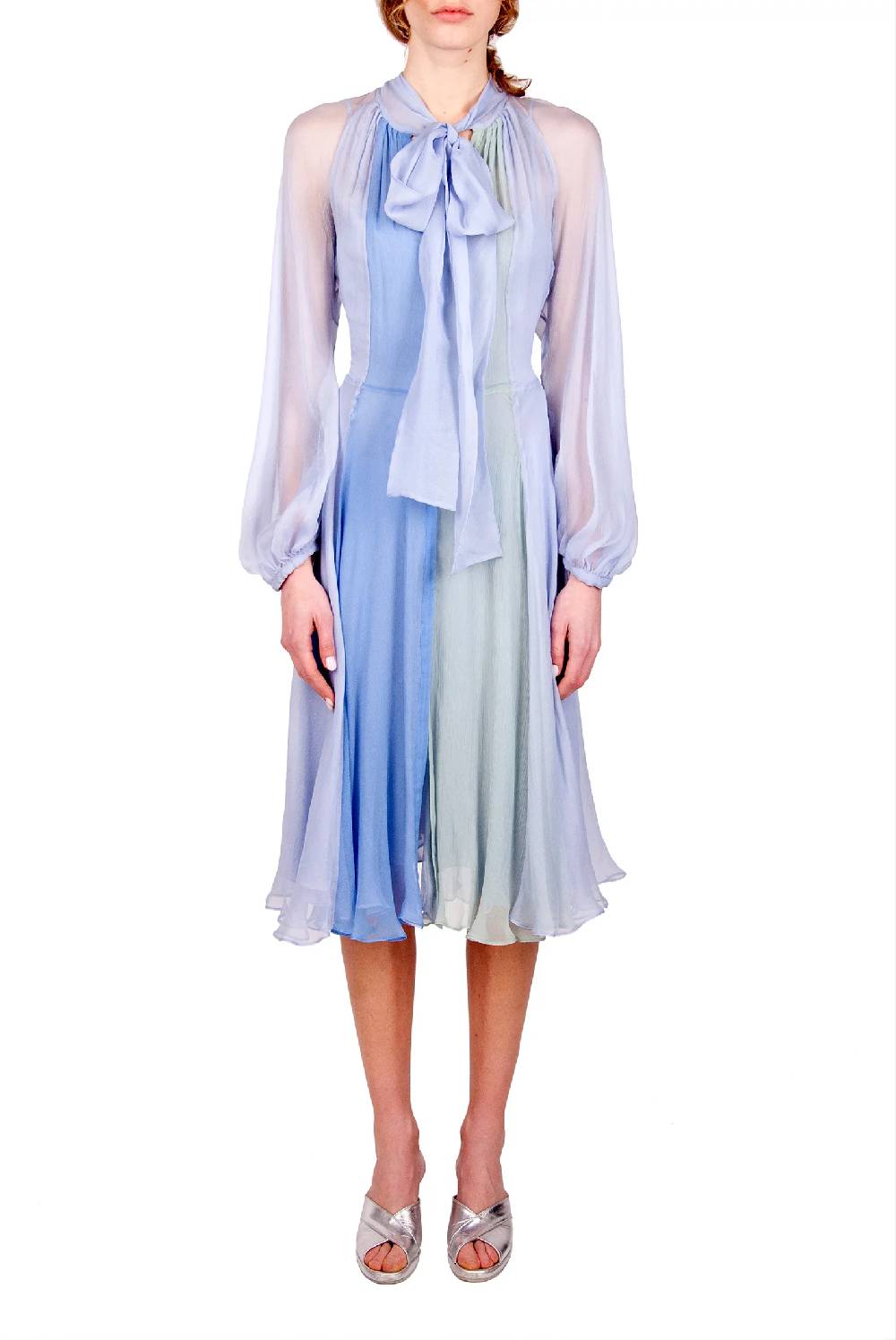 Luisa Beccaria Abito Corto In Chiffon Tricolore Con Fiocco Acquista Ora